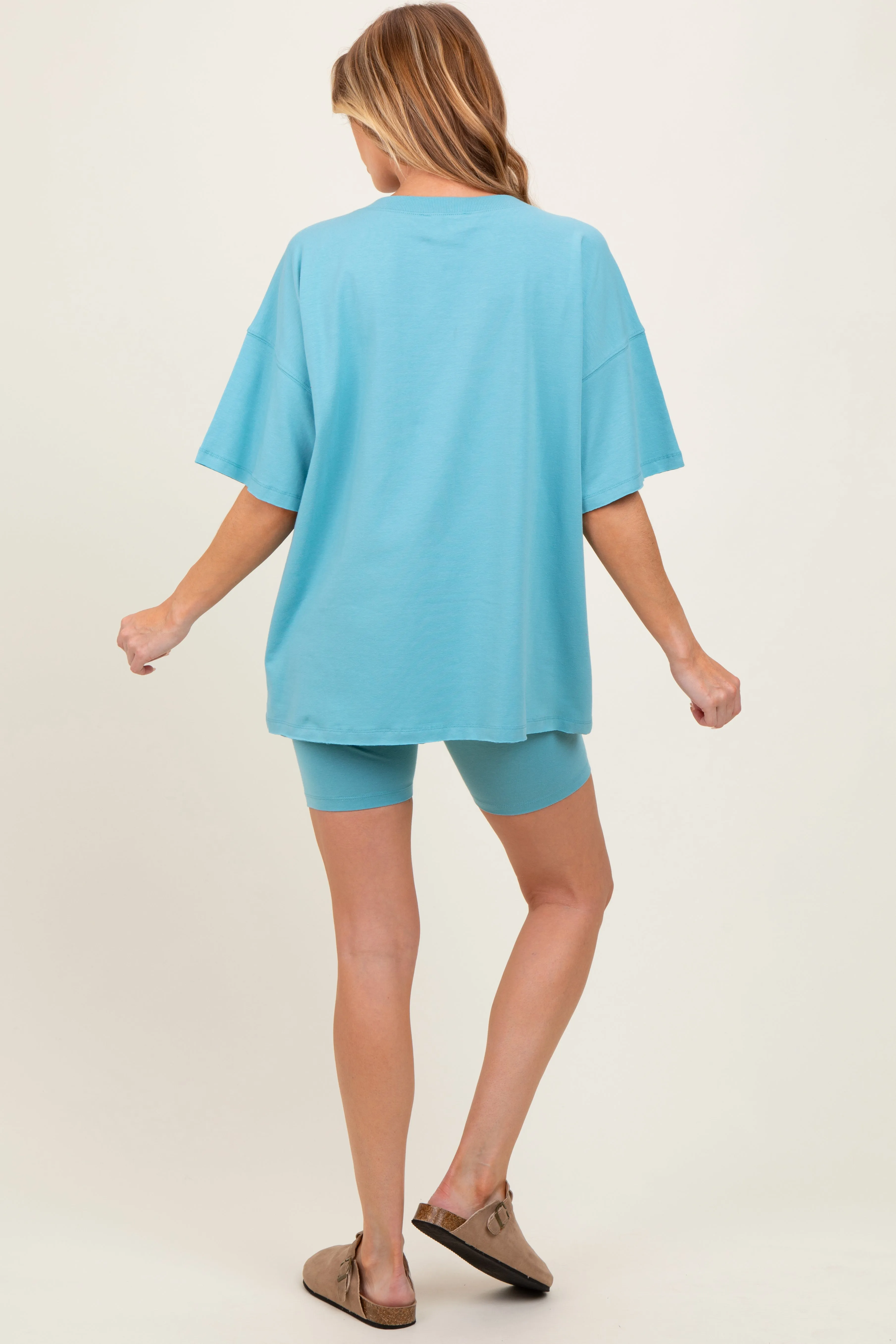 Light Blue Oversized V-Neck Biker Short Maternity Set sold by Pinkblush product image thumbnail 4