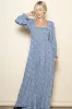 Blue Floral Long Sleeve Wide Leg Jumpsuit sold by Pinkblush