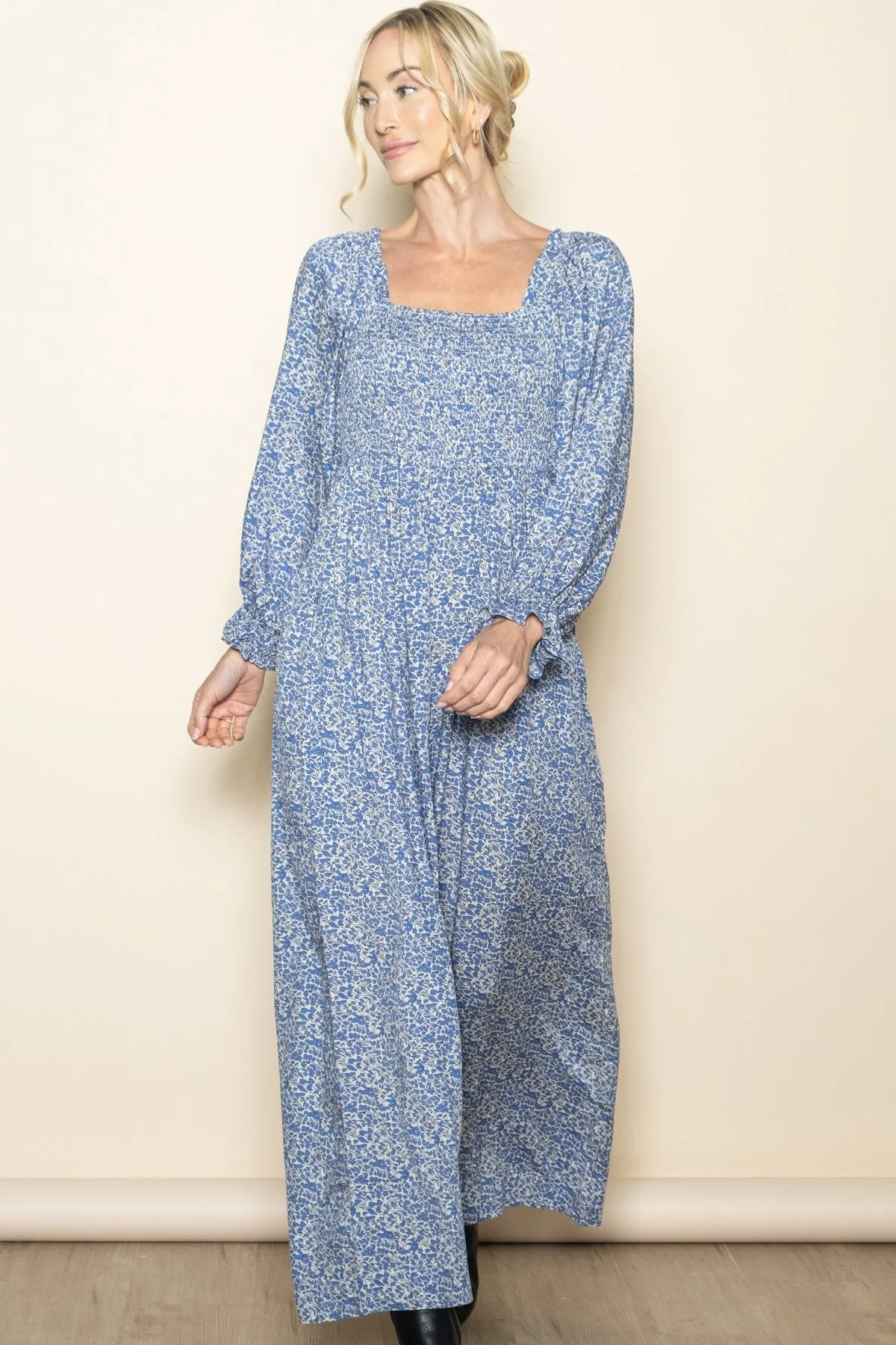 Blue Floral Long Sleeve Wide Leg Jumpsuit sold by Pinkblush product image thumbnail 2