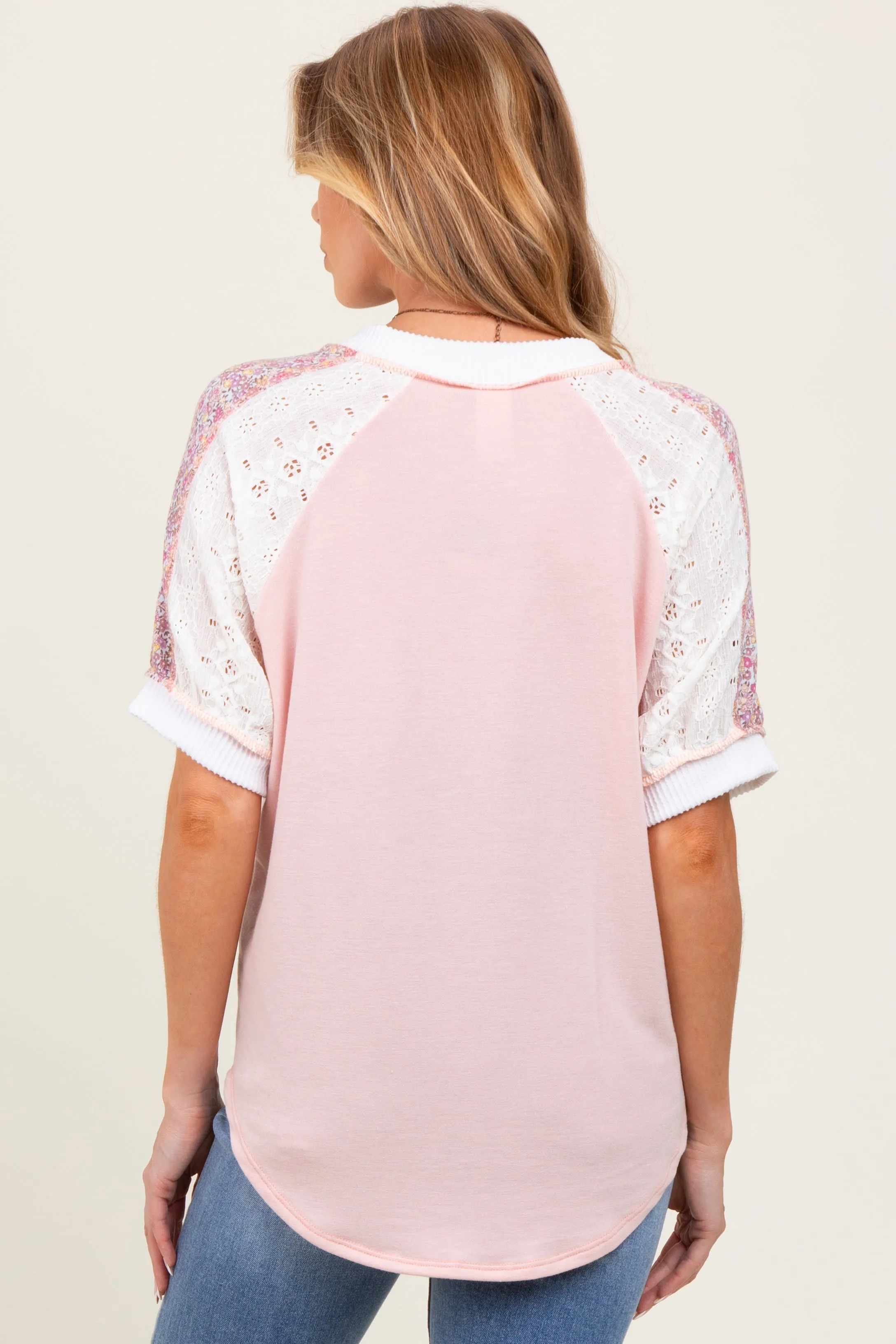 Light Pink Floral Lace Inset Short Sleeve Maternity Top sold by Pinkblush product image thumbnail 3