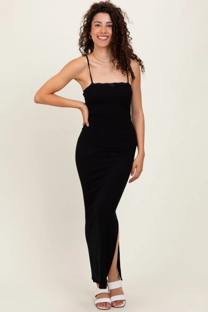 Black Lace Trim Side Slit Maternity Maxi Dress sold by Pinkblush product image thumbnail 5