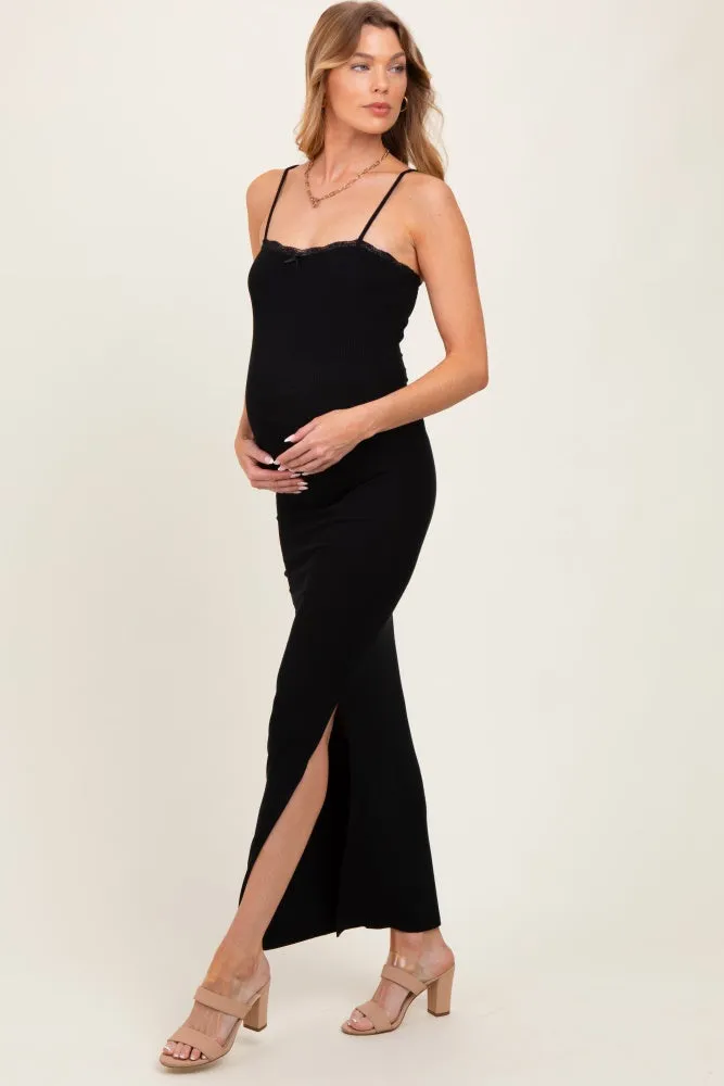 Black Lace Trim Side Slit Maternity Maxi Dress sold by Pinkblush product image thumbnail 2