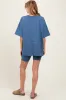 Blue Oversized V-Neck Biker Short Maternity Set sold by Pinkblush
