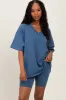Blue Oversized V-Neck Biker Short Maternity Set sold by Pinkblush