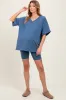 Blue Oversized V-Neck Biker Short Maternity Set sold by Pinkblush