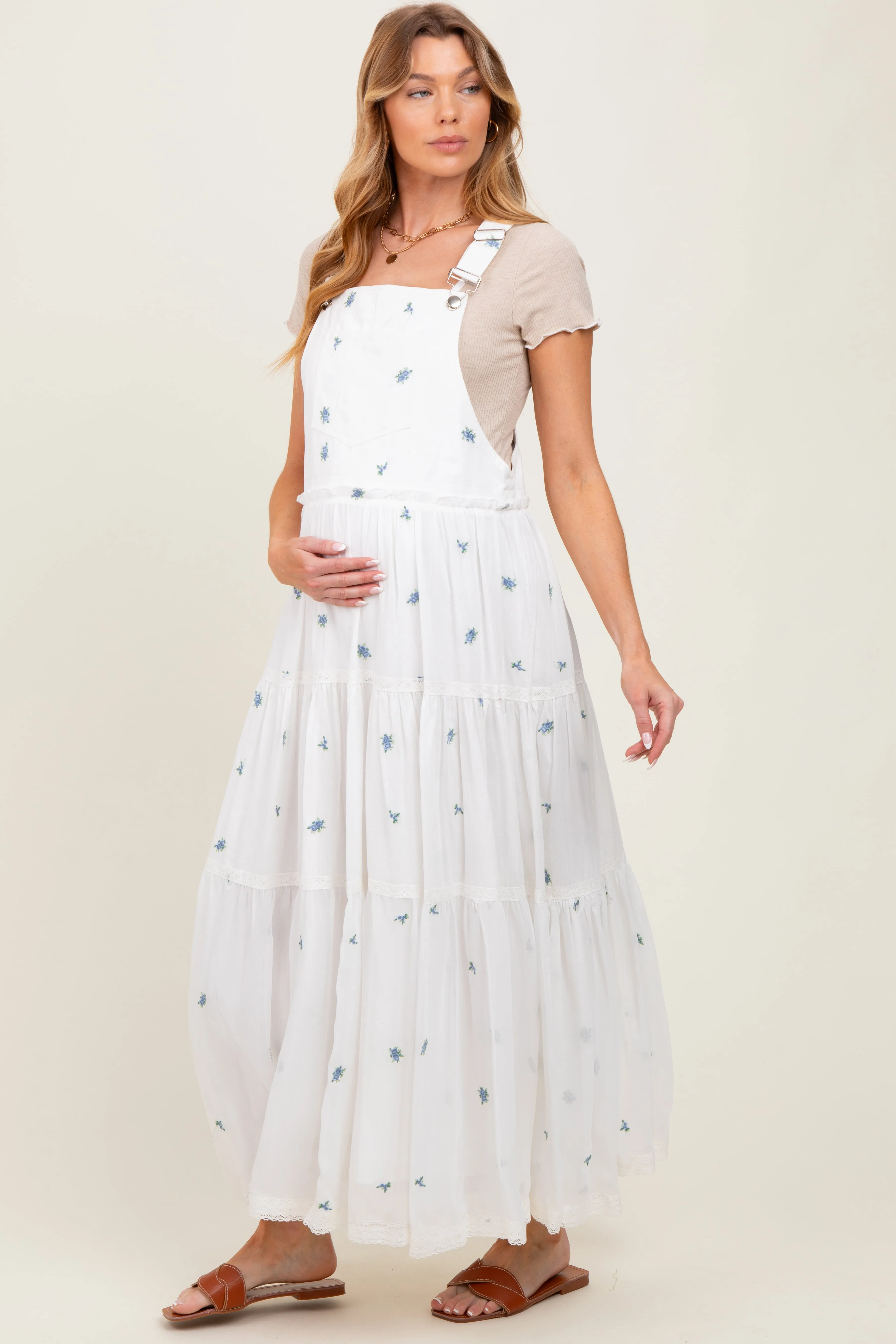 White Embroidered Floral Maternity Skirtall sold by Pinkblush product image thumbnail 3