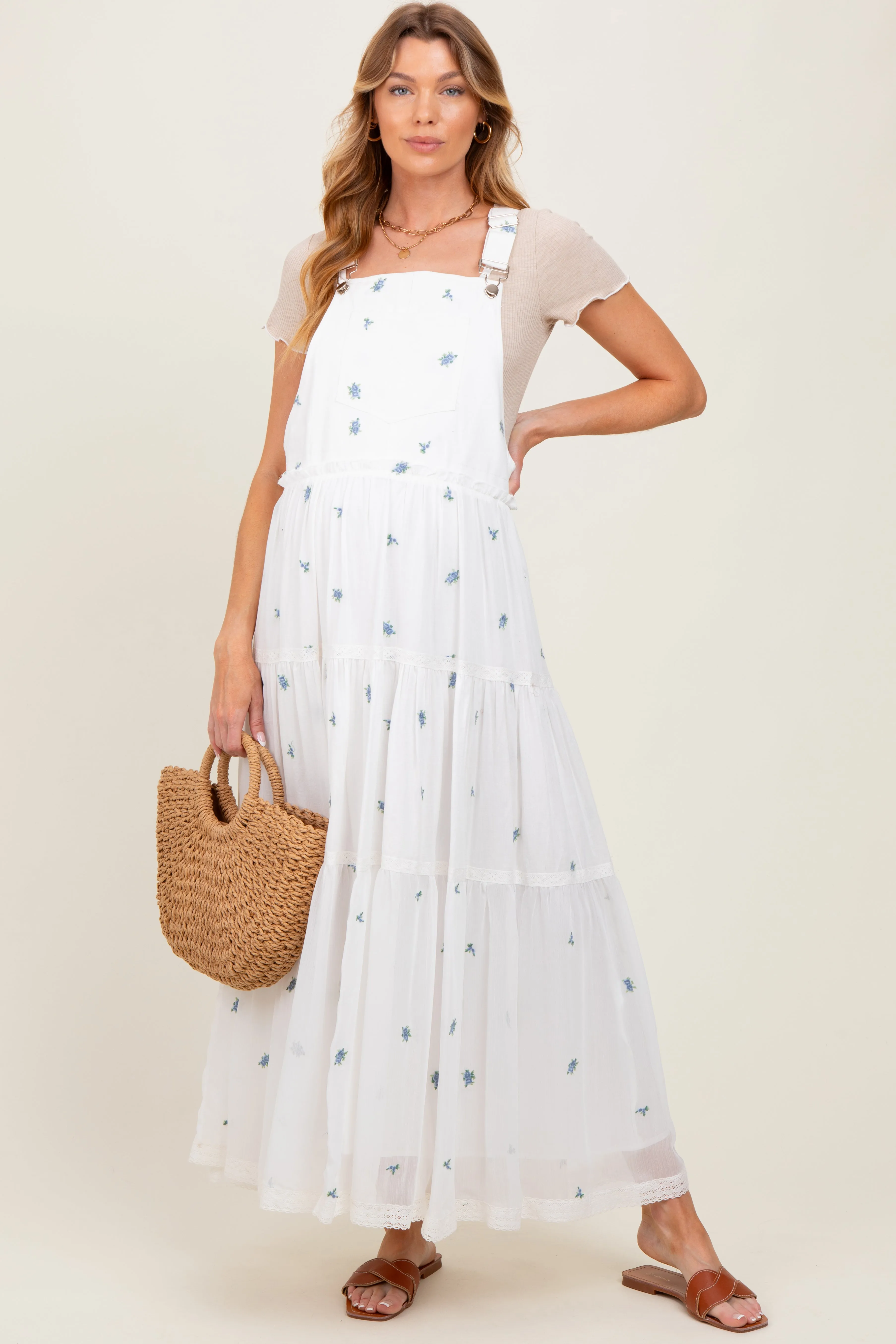 White Embroidered Floral Maternity Skirtall sold by Pinkblush