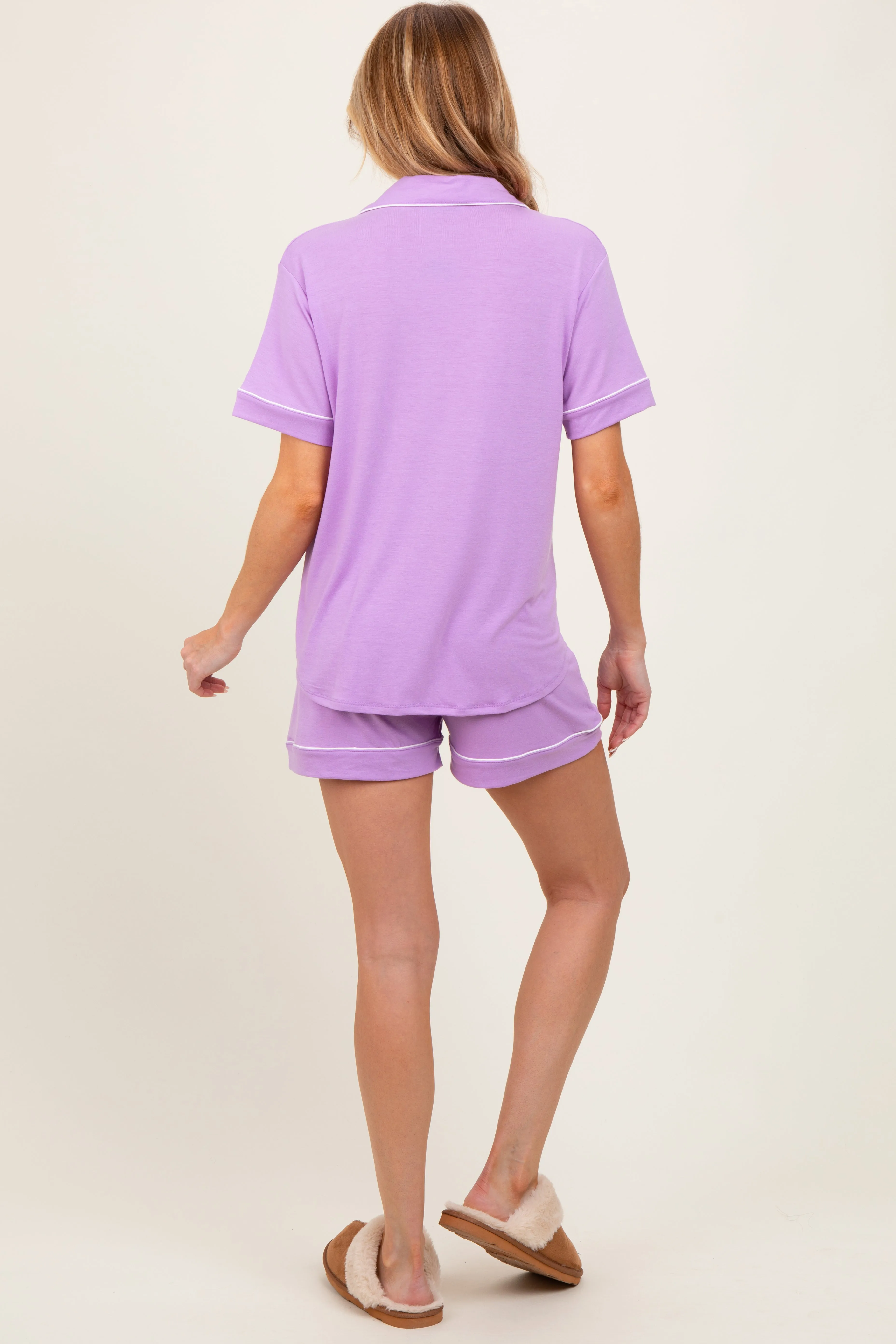 Lavender Short Sleeve Button Down Shirt Shorts Maternity Set sold by Pinkblush product image thumbnail 4