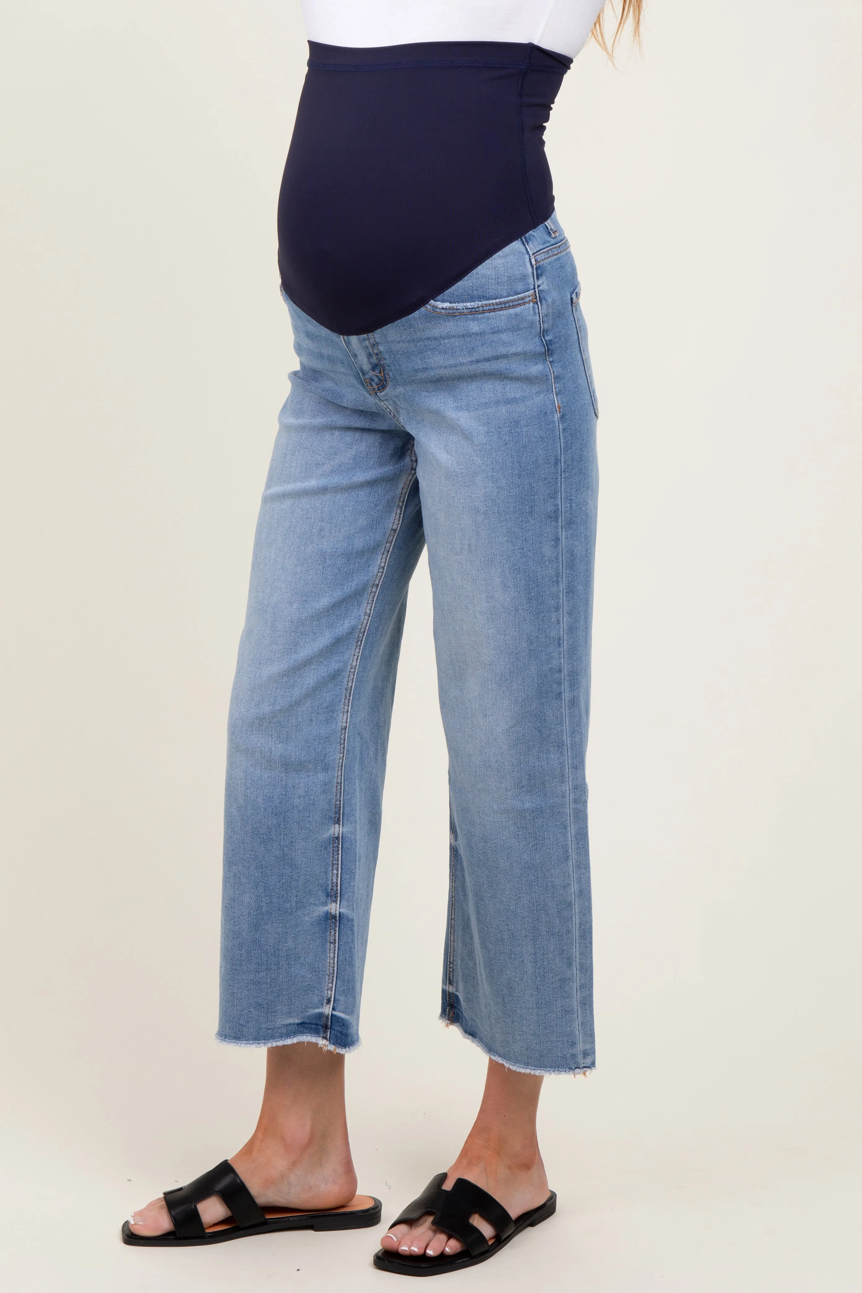 Blue Raw Hem Cropped Wide Leg Maternity Jeans sold by Pinkblush product image thumbnail 3