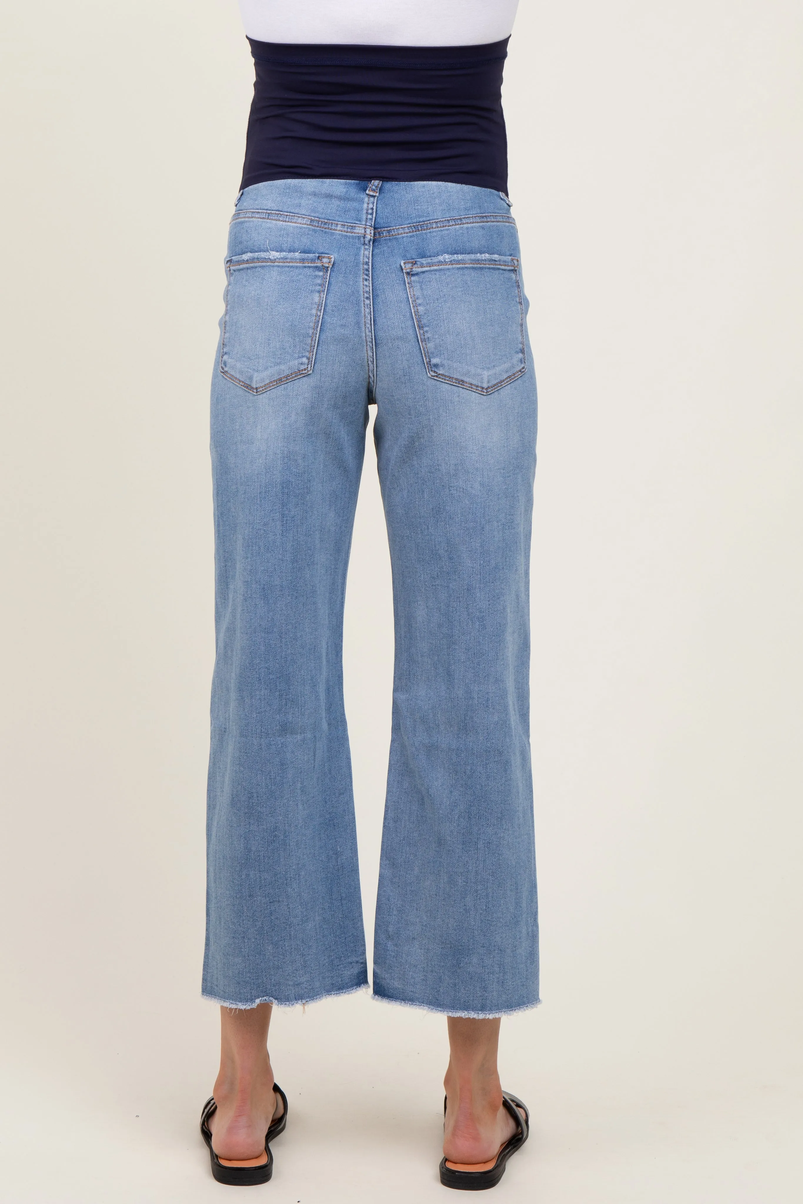 Blue Raw Hem Cropped Wide Leg Maternity Jeans sold by Pinkblush product image thumbnail 4