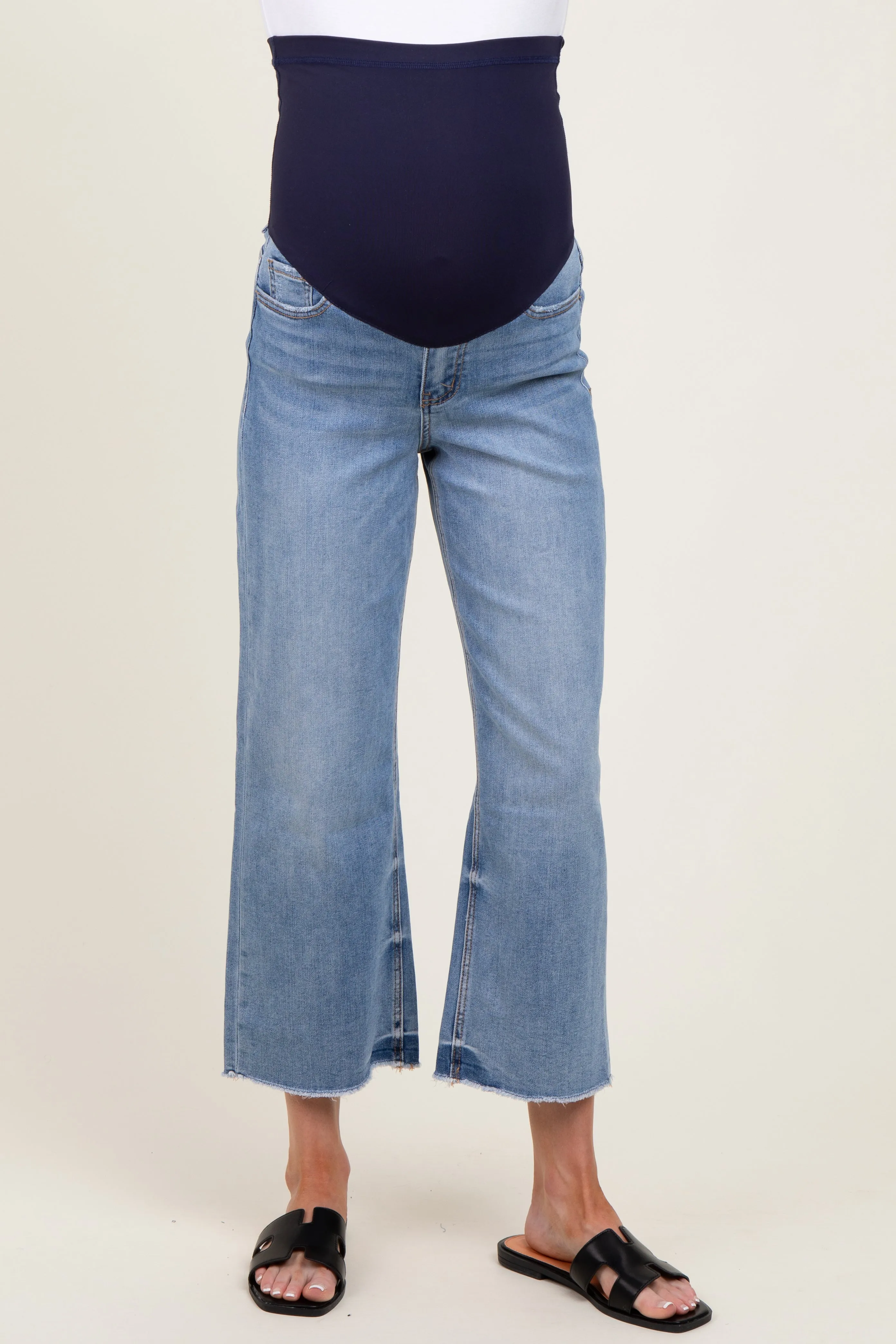 Blue Raw Hem Cropped Wide Leg Maternity Jeans sold by Pinkblush product image thumbnail 2