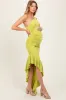 Lime One Shoulder Asymmetrical Ruffle Maternity Dress sold by Pinkblush