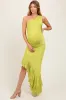 Lime One Shoulder Asymmetrical Ruffle Maternity Dress sold by Pinkblush