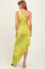 Lime One Shoulder Asymmetrical Ruffle Maternity Dress sold by Pinkblush
