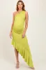 Lime One Shoulder Asymmetrical Ruffle Maternity Dress sold by Pinkblush