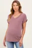 Mauve Terry V-Neck Maternity Short Sleeve Top sold by Pinkblush