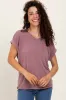 Mauve Terry V-Neck Maternity Short Sleeve Top sold by Pinkblush
