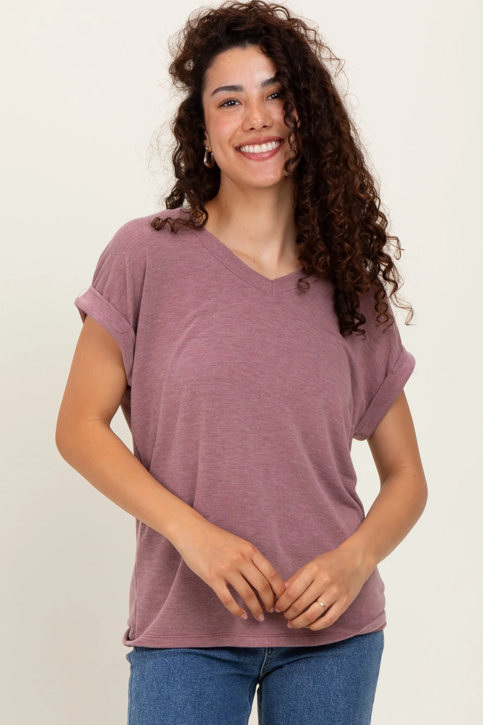 Mauve Terry V-Neck Maternity Short Sleeve Top sold by Pinkblush product image thumbnail 3