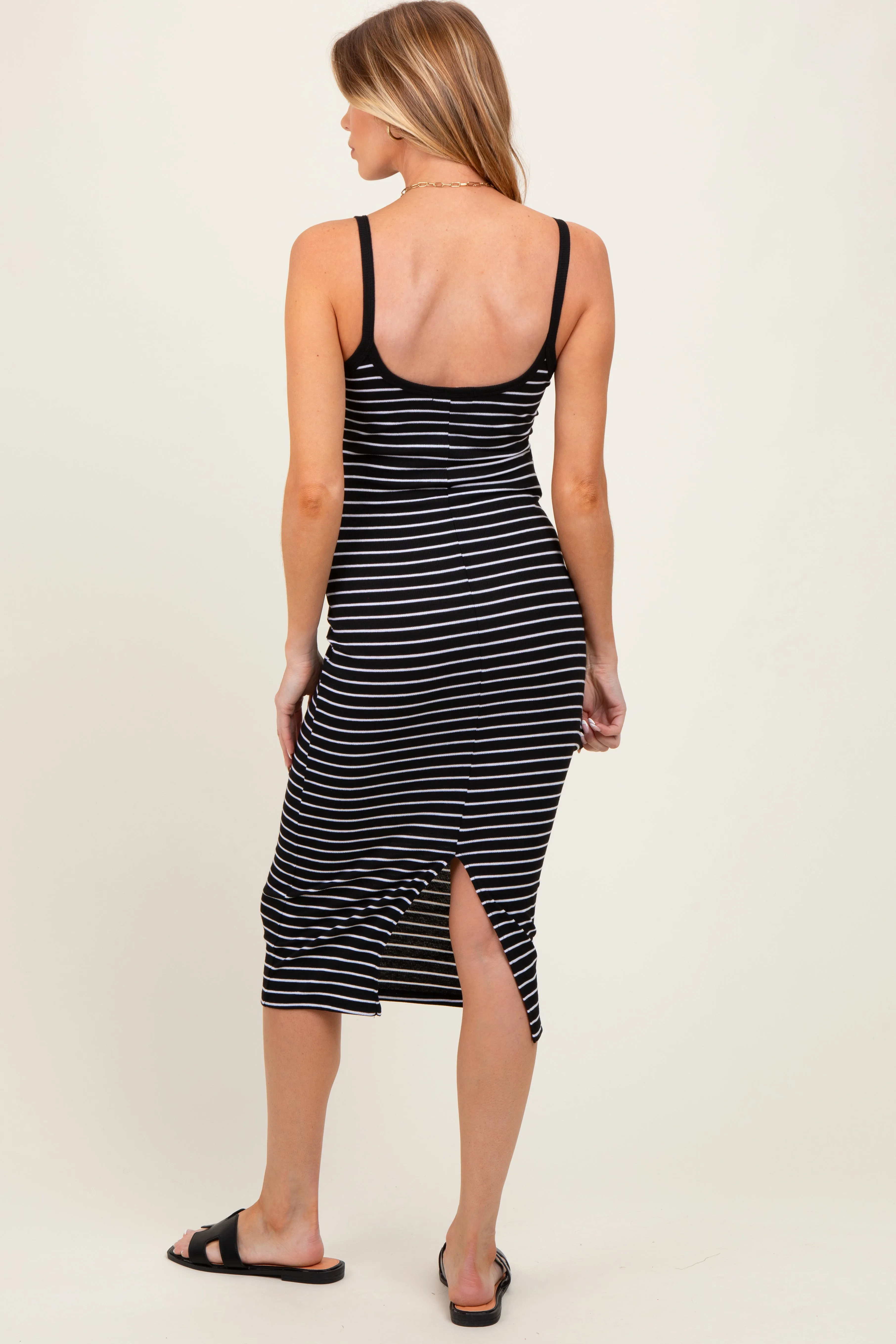 Black Striped Thin Strap Fitted Maternity Midi Dress sold by Pinkblush product image thumbnail 3