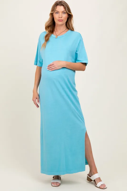 Aqua Short Sleeve Knit T-Shirt Maternity Maxi Dress sold by Pinkblush