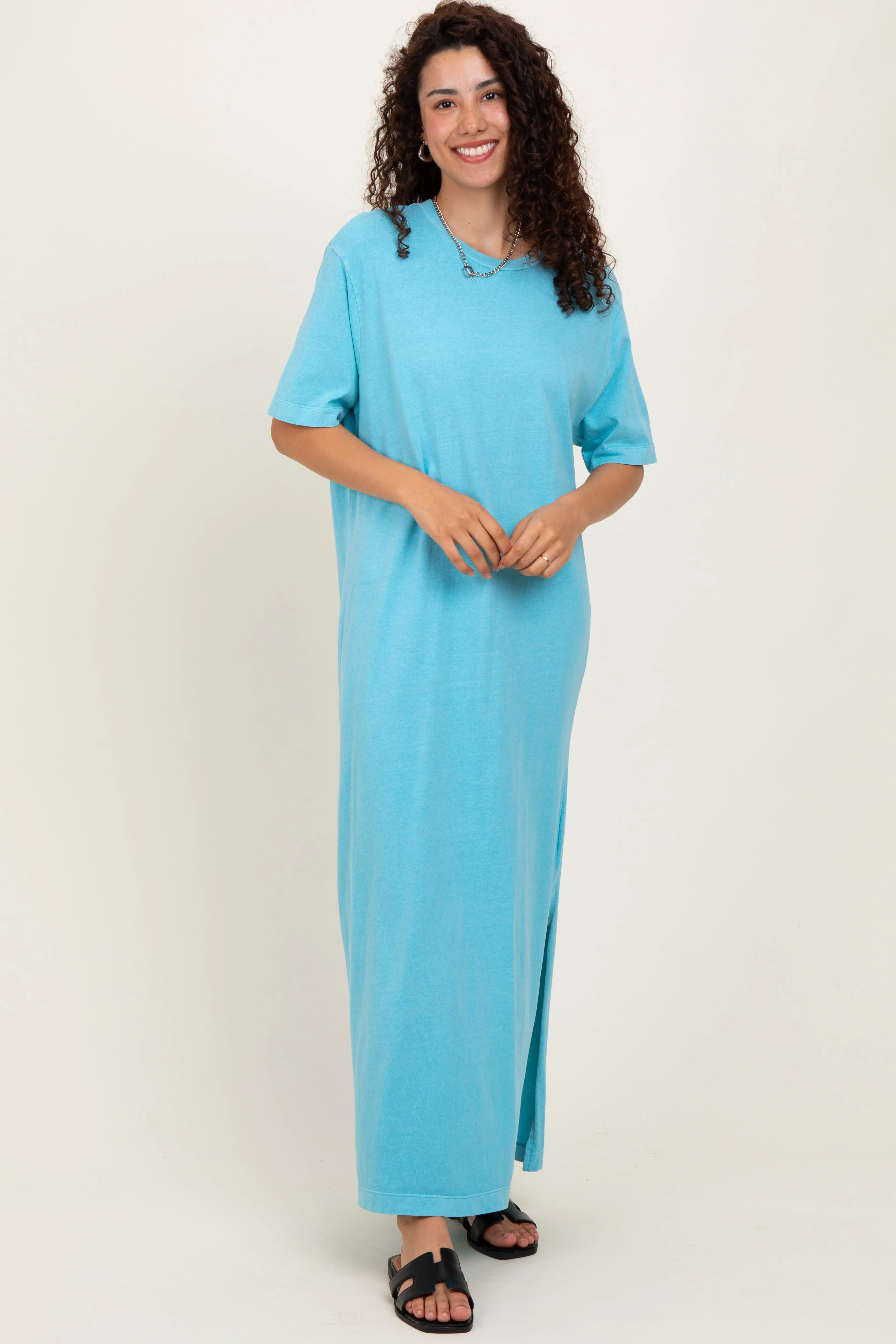 Aqua Short Sleeve Knit T-Shirt Maternity Maxi Dress sold by Pinkblush product image thumbnail 5