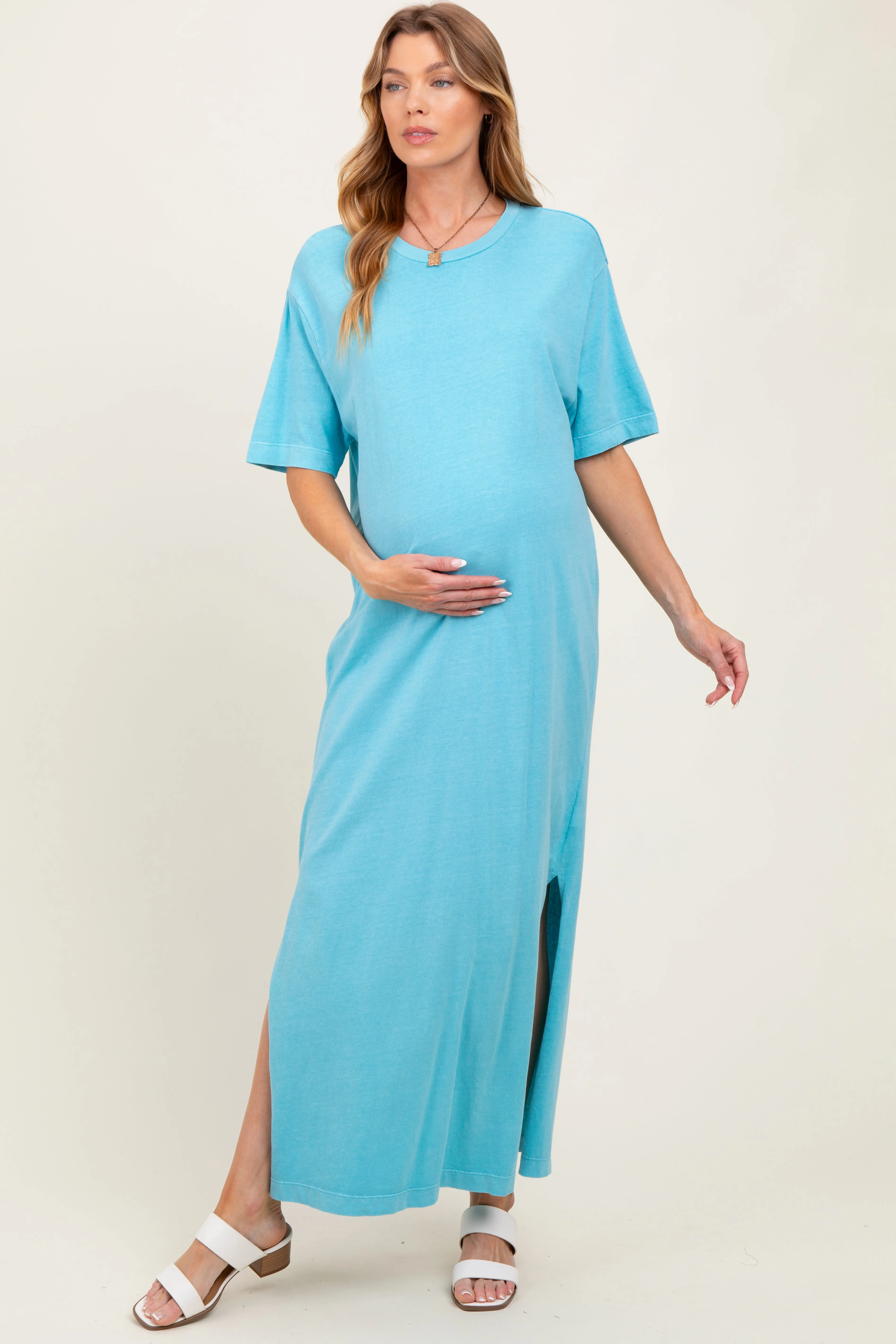 Aqua Short Sleeve Knit T-Shirt Maternity Maxi Dress sold by Pinkblush product image thumbnail 2