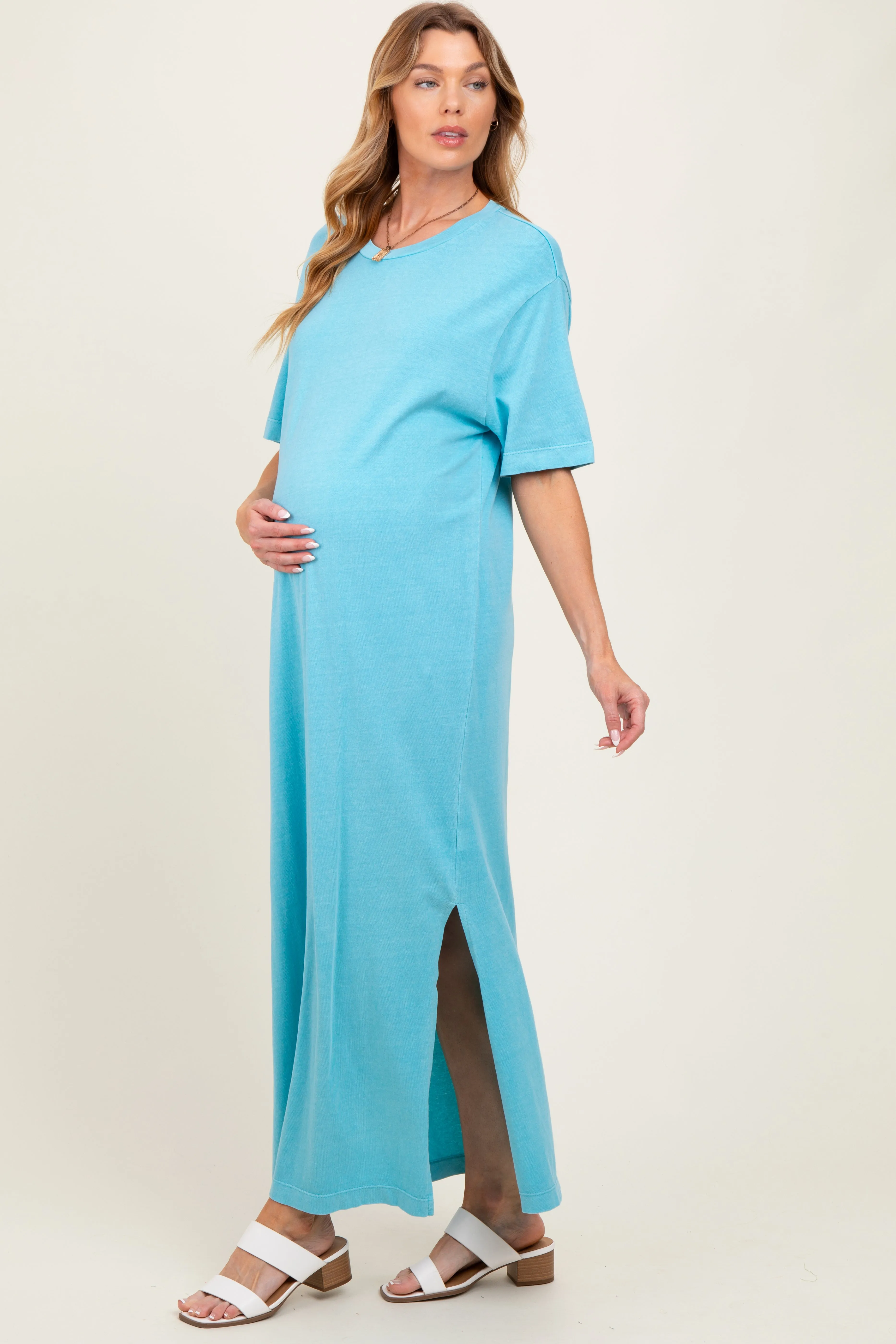 Aqua Short Sleeve Knit T-Shirt Maternity Maxi Dress sold by Pinkblush product image thumbnail 3