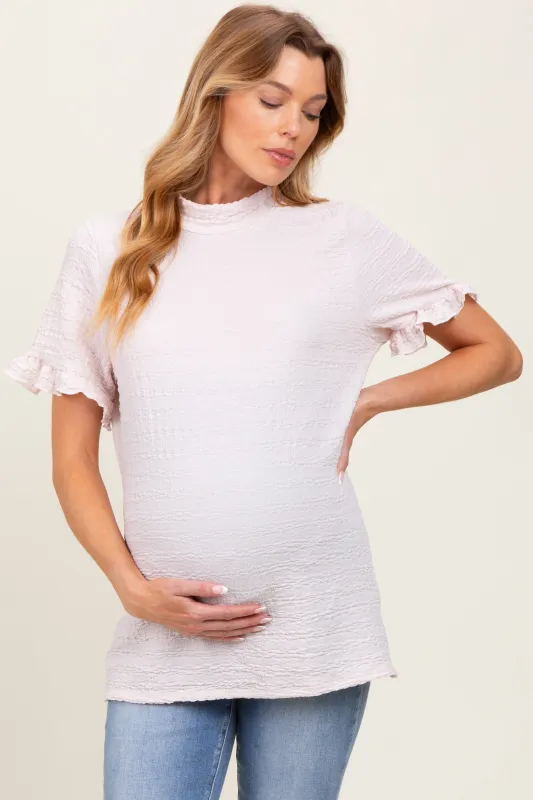 Light Pink Solid Puff Knit Mock Neck Maternity Top sold by Pinkblush