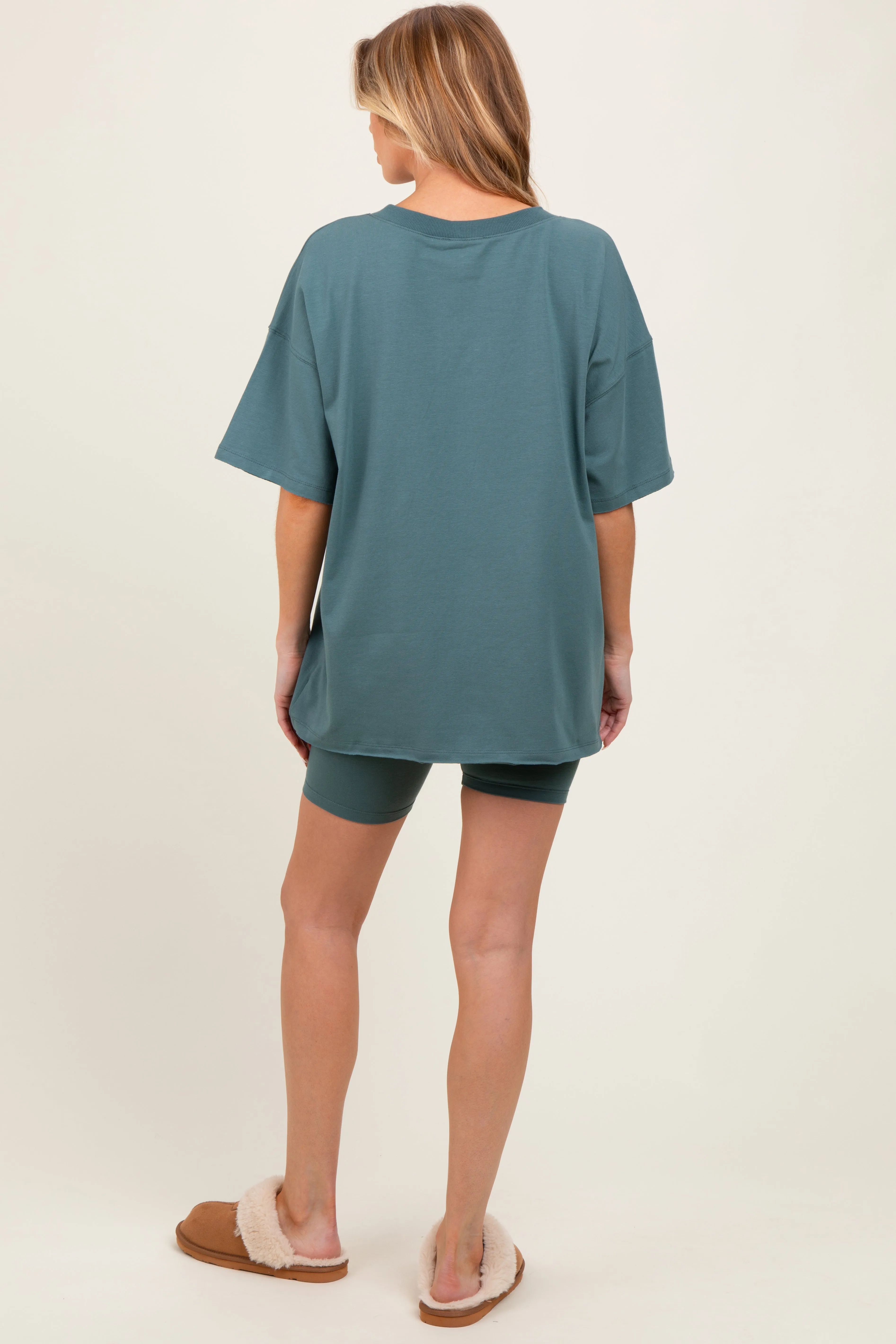 Light Olive Oversized V-Neck Biker Short Maternity Set sold by Pinkblush product image thumbnail 4