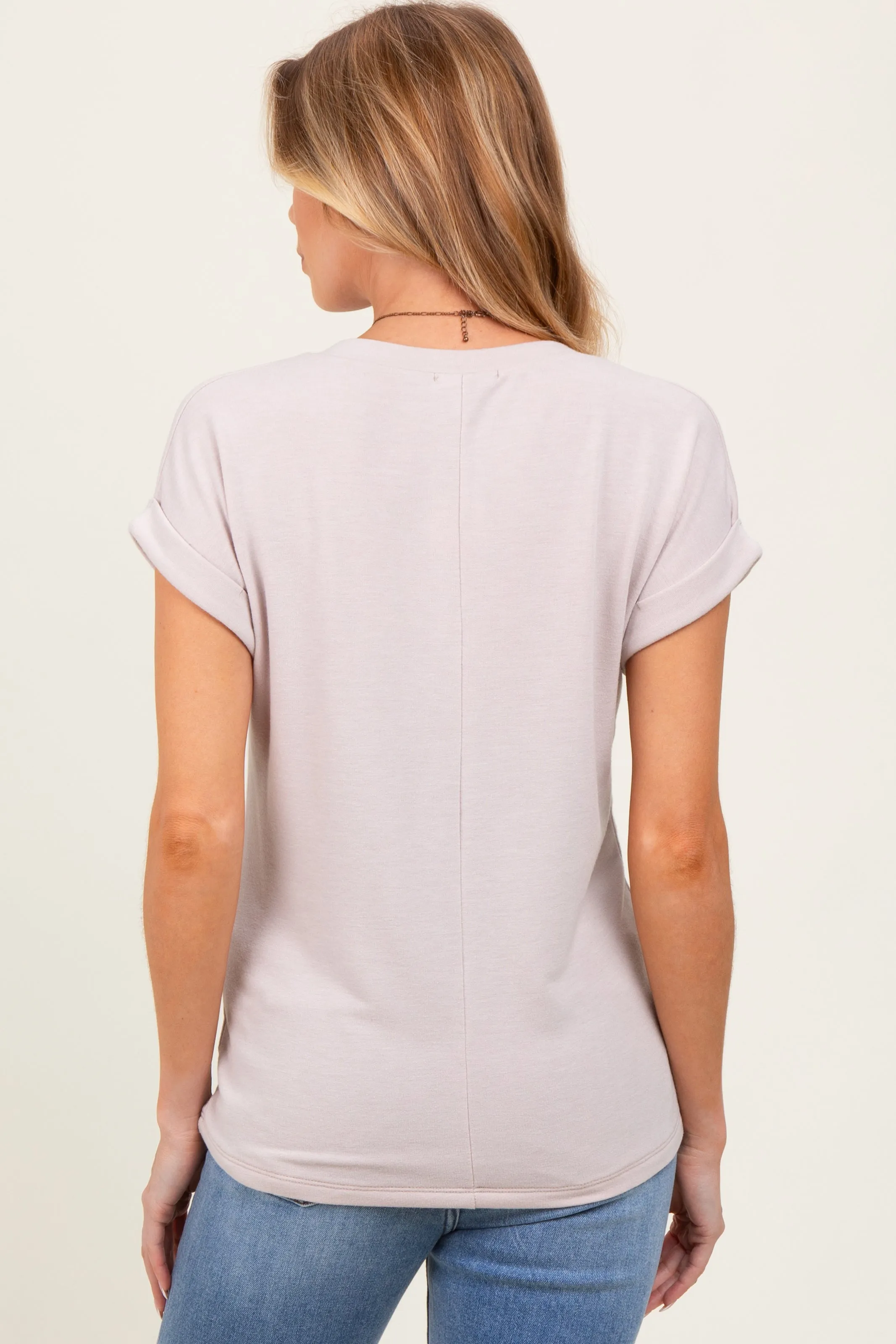 Taupe Terry V-Neck Maternity Short Sleeve Top sold by Pinkblush product image thumbnail 4