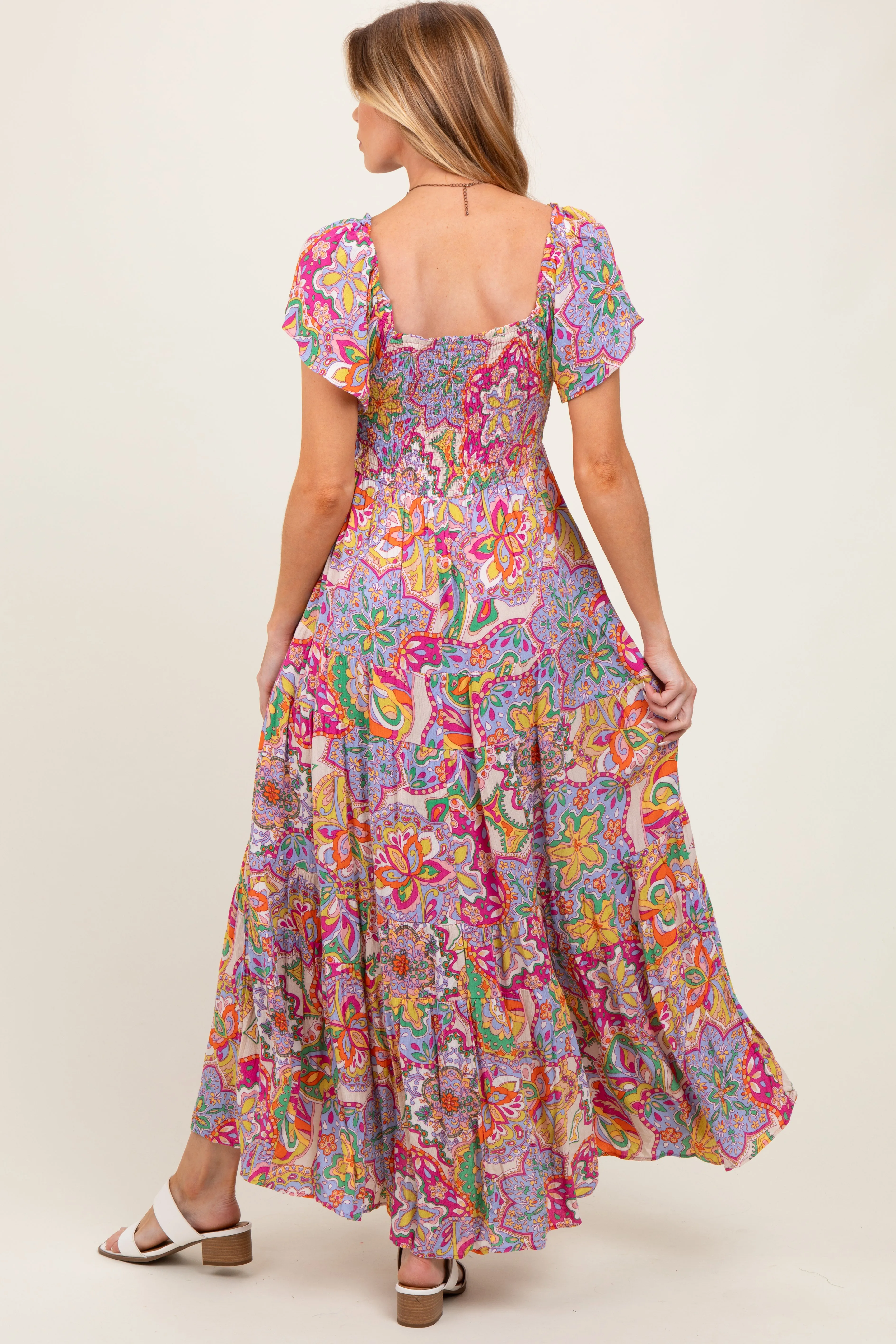 Lavender Floral Paisley Smocked Tiered Maternity Maxi Dress sold by Pinkblush product image thumbnail 4