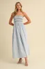 Light Blue Embroidered Strapless Smocked Bodice Flared Maternity Midi Dress sold by Pinkblush