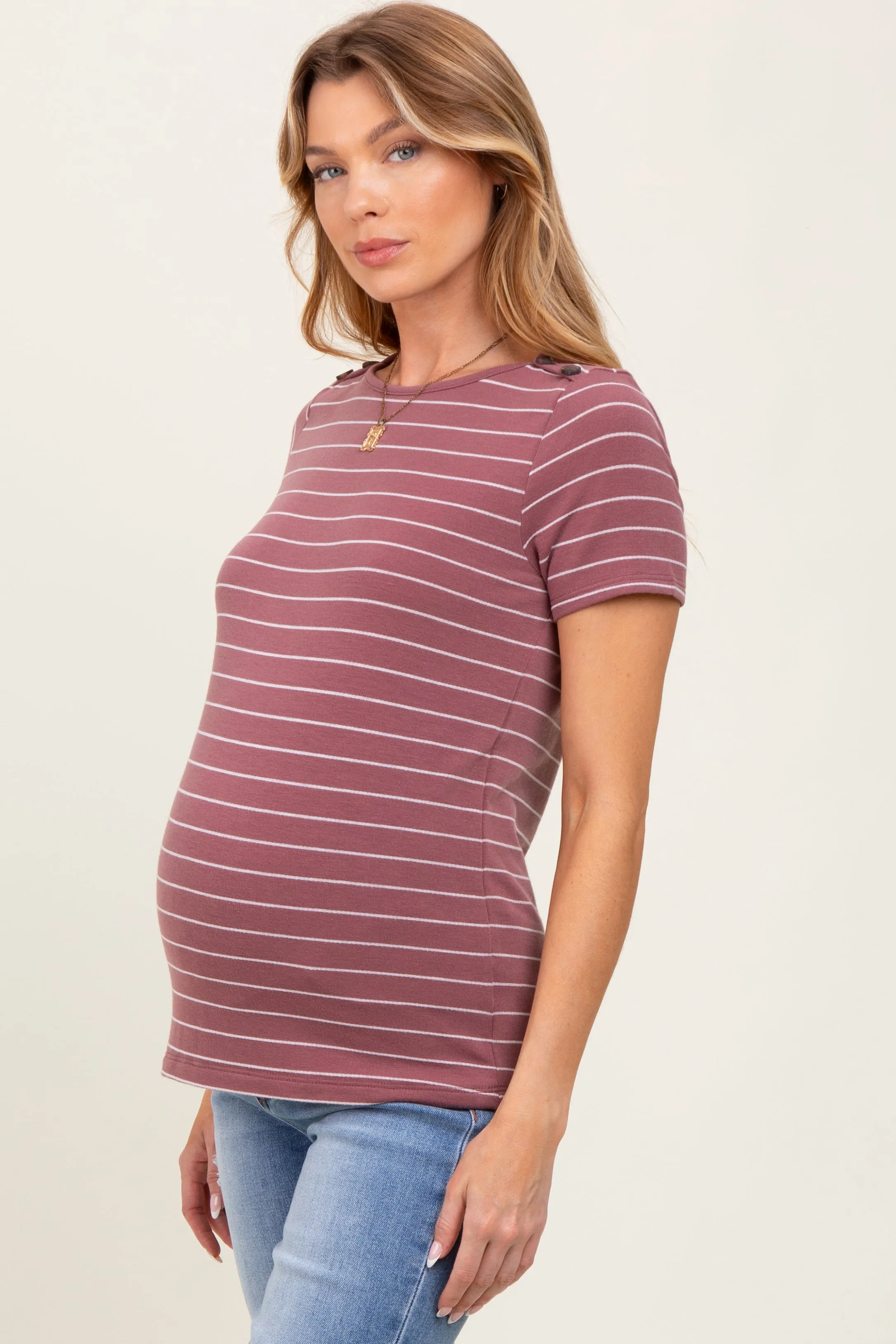 Rust Striped Button Shoulder Detail Maternity Top sold by Pinkblush product image thumbnail 2
