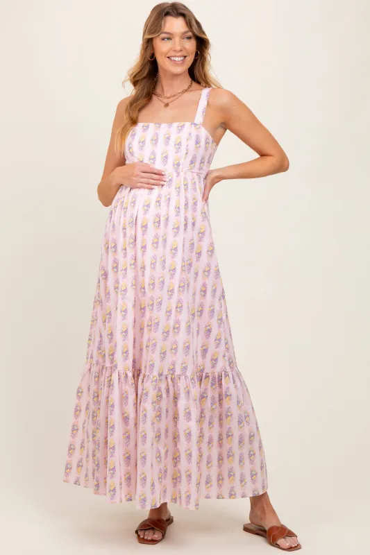 Pink Floral Print Ruffle Hem Maternity Maxi Dress sold by Pinkblush