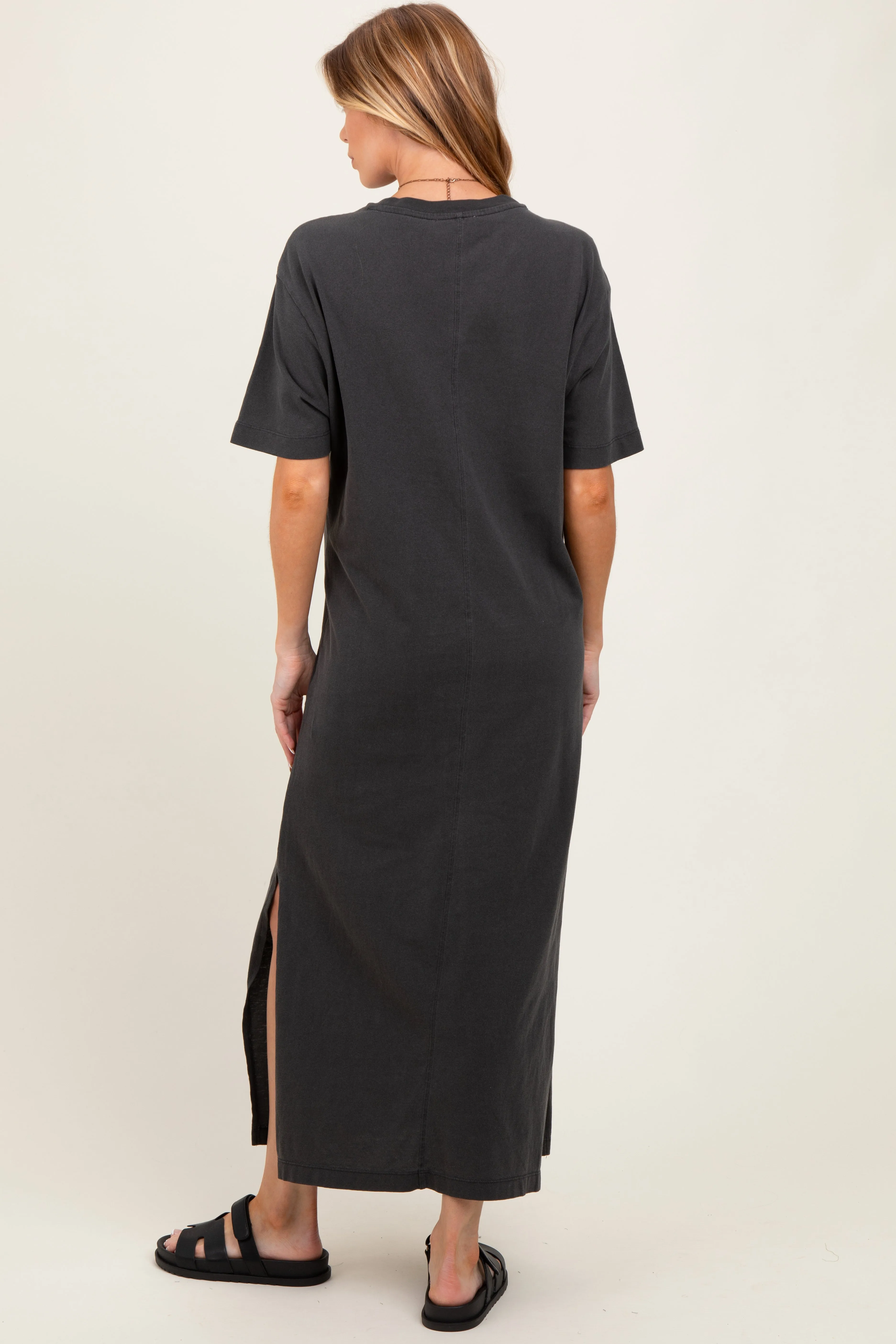 Black Short Sleeve Knit T-Shirt Maternity Maxi Dress sold by Pinkblush product image thumbnail 4