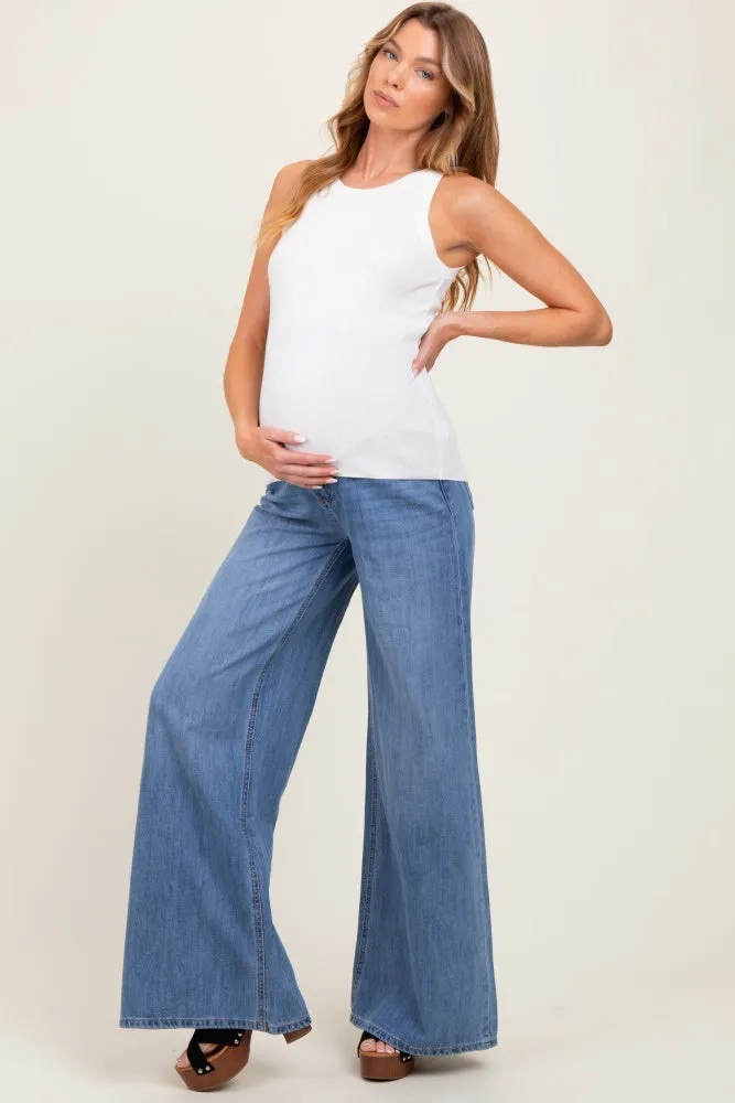 Blue Super Baggy Wide Leg Maternity Jeans sold by Pinkblush