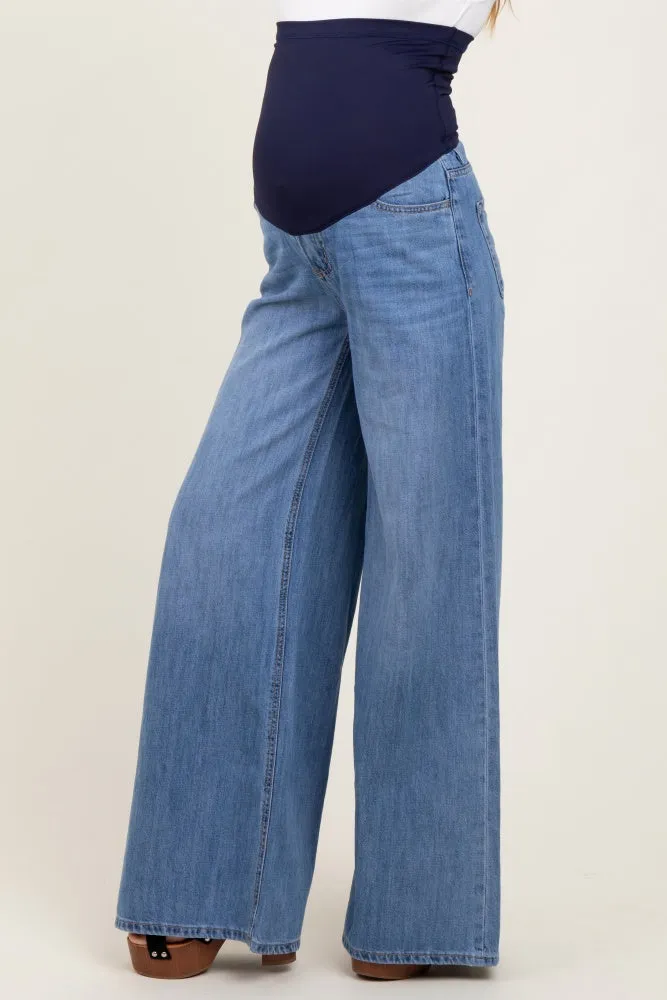 Blue Super Baggy Wide Leg Maternity Jeans sold by Pinkblush product image thumbnail 2