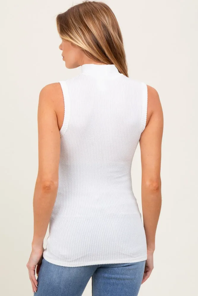 Ivory Striped Ribbed Mock Neck Sleeveless Maternity Top sold by Pinkblush product image thumbnail 4