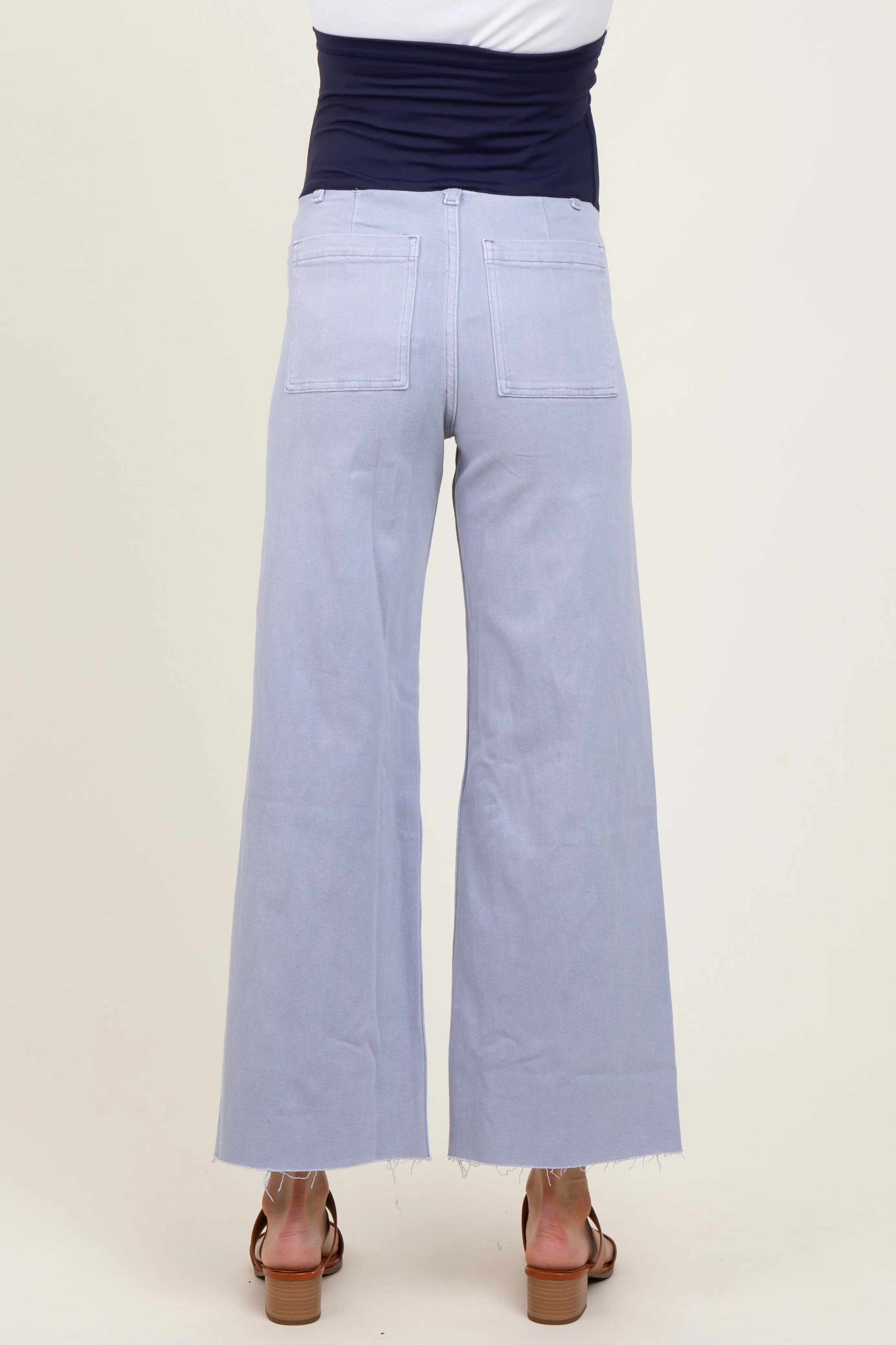 Periwinkle Blue Cropped Raw Hem Wide Leg Maternity Jeans sold by Pinkblush product image thumbnail 5