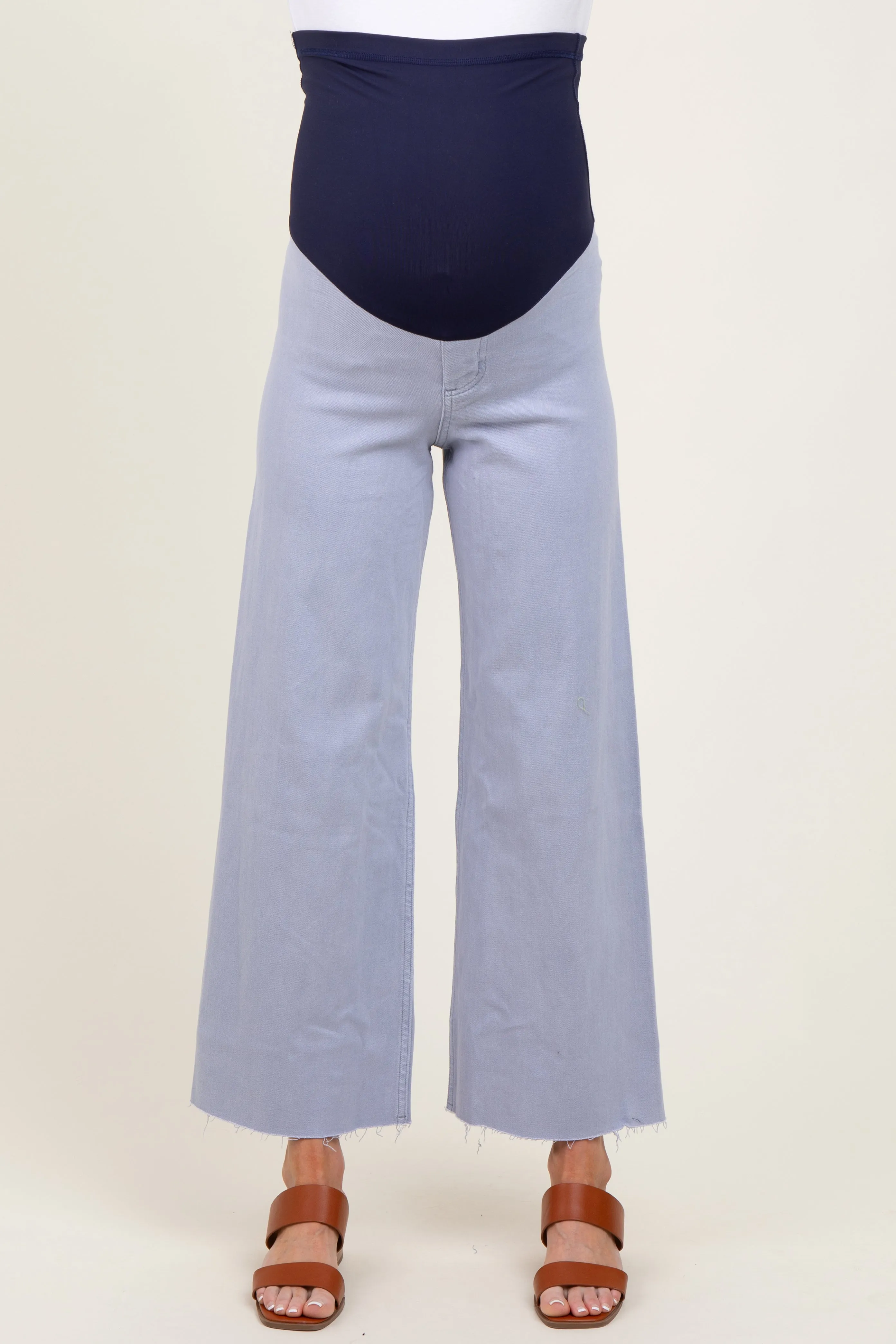 Periwinkle Blue Cropped Raw Hem Wide Leg Maternity Jeans sold by Pinkblush product image thumbnail 3