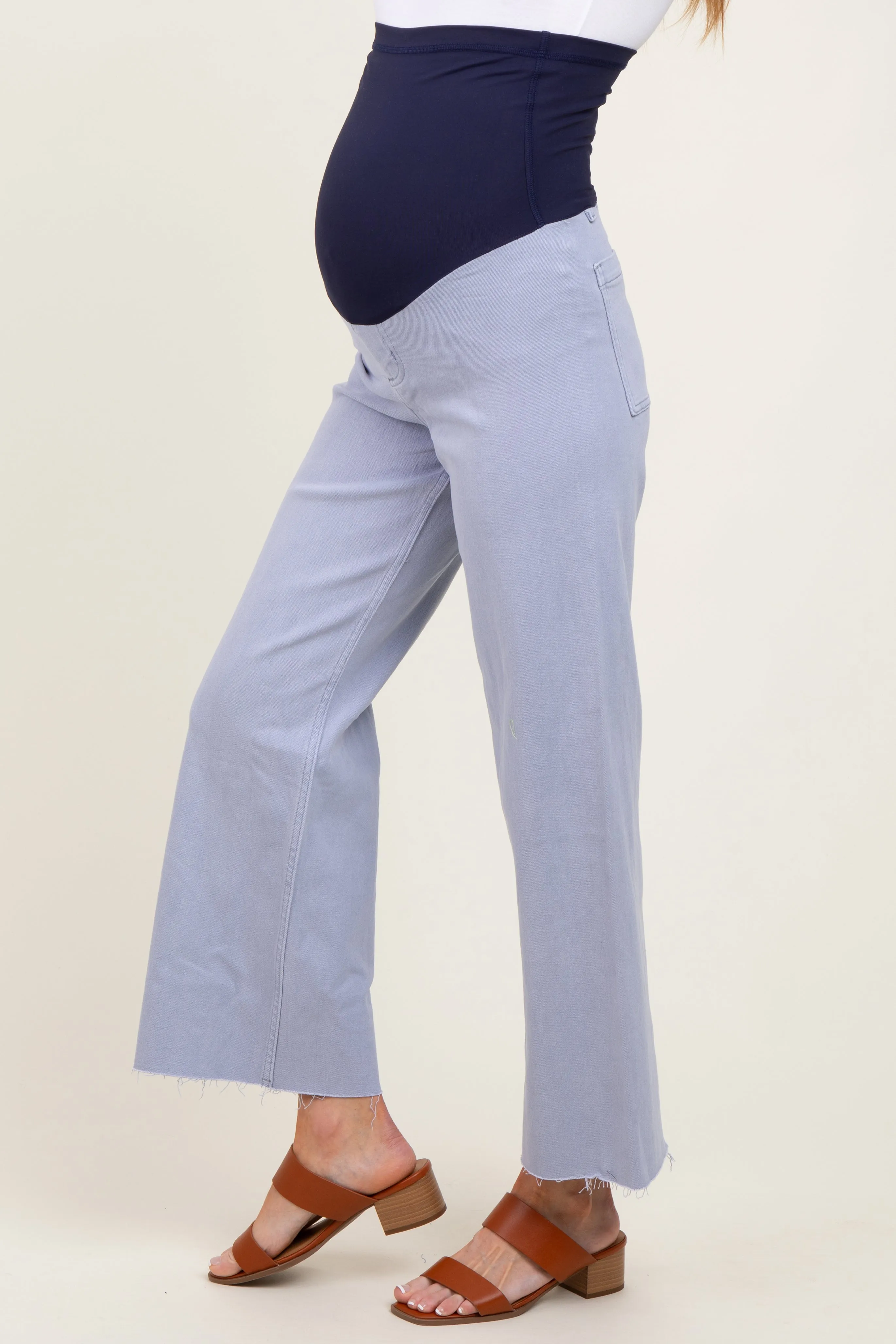 Periwinkle Blue Cropped Raw Hem Wide Leg Maternity Jeans sold by Pinkblush product image thumbnail 4