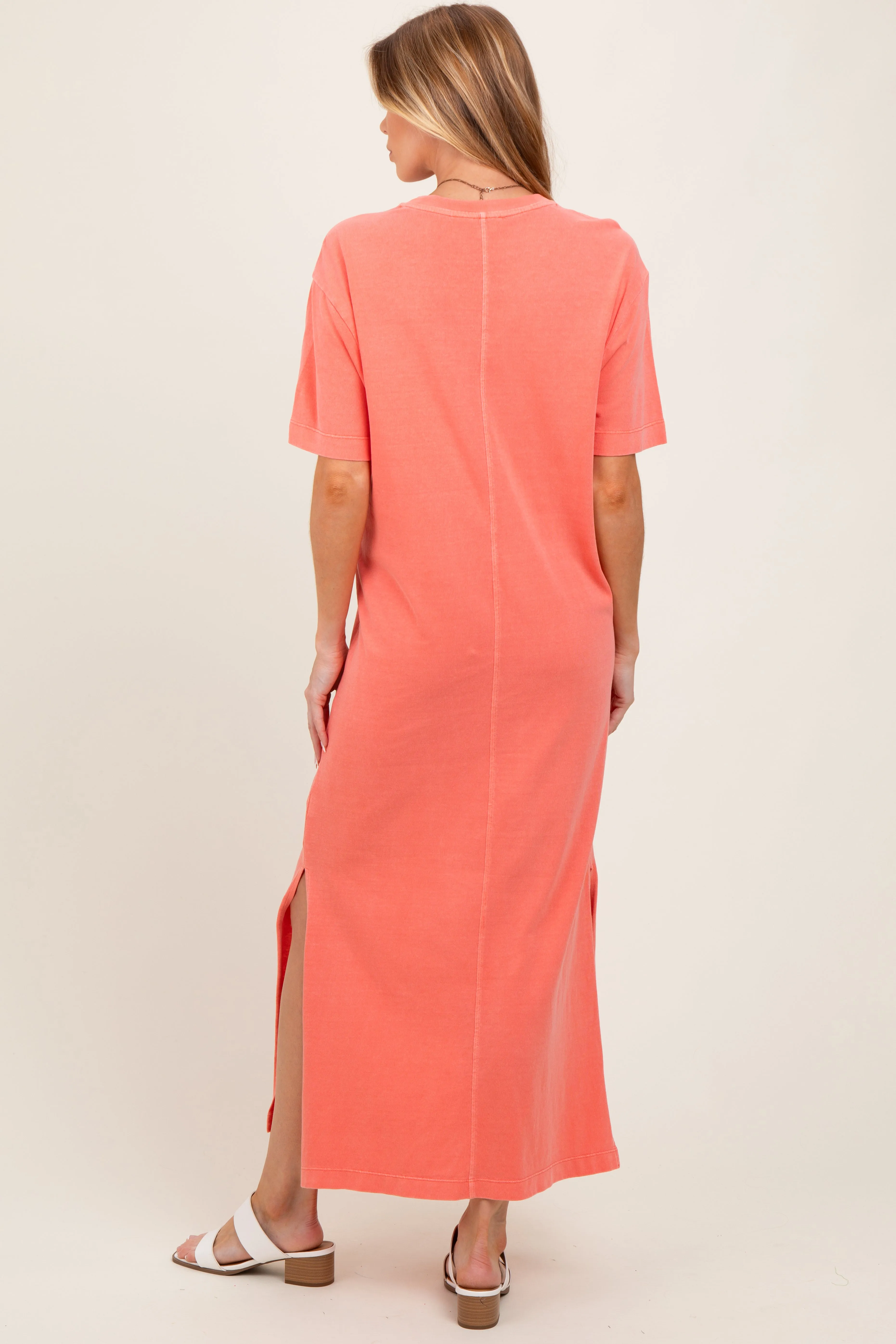 Coral Short Sleeve Knit T-Shirt Maternity Maxi Dress sold by Pinkblush product image thumbnail 3