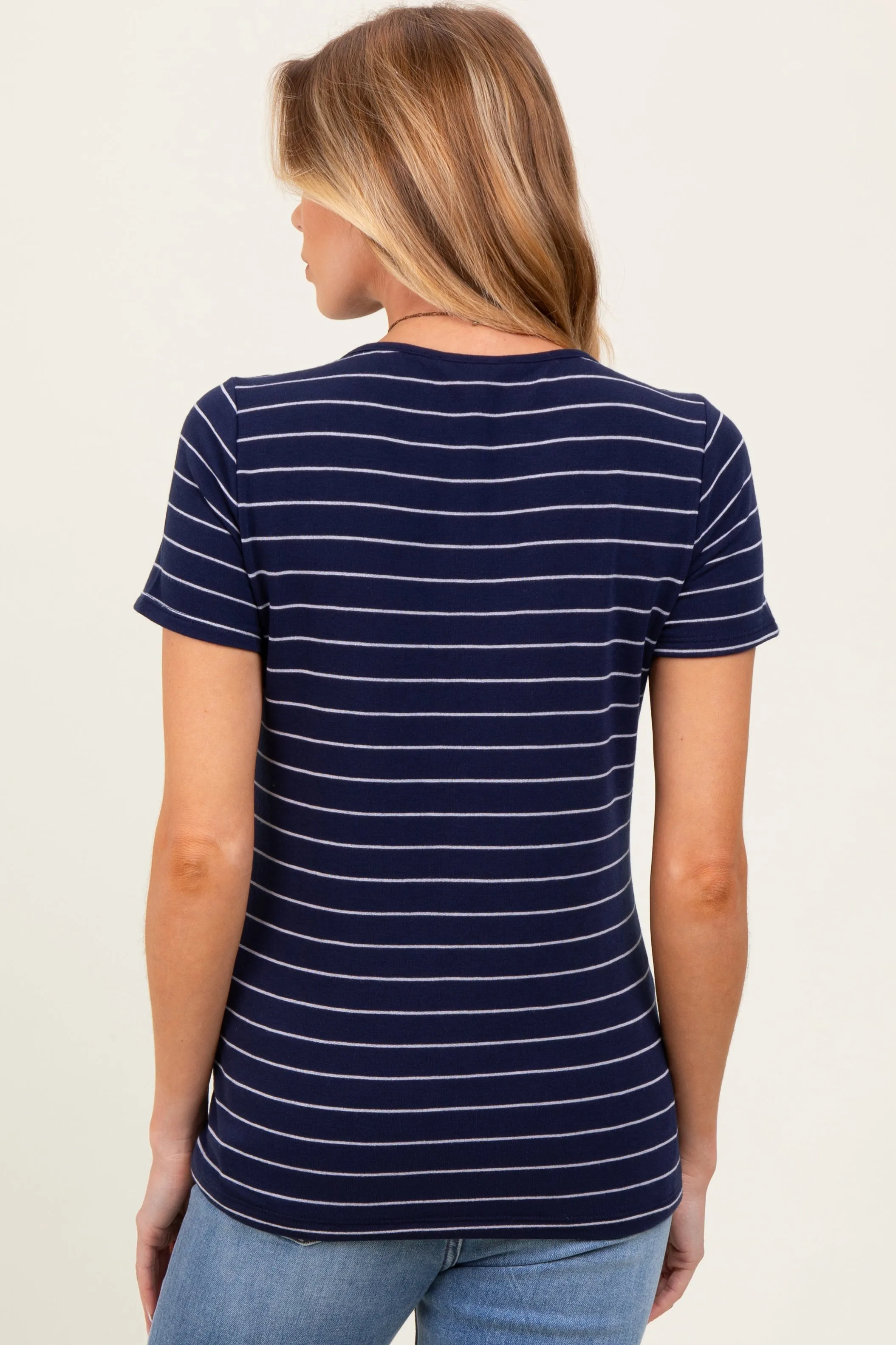 Navy Striped Button Shoulder Detail Maternity Top sold by Pinkblush product image thumbnail 3