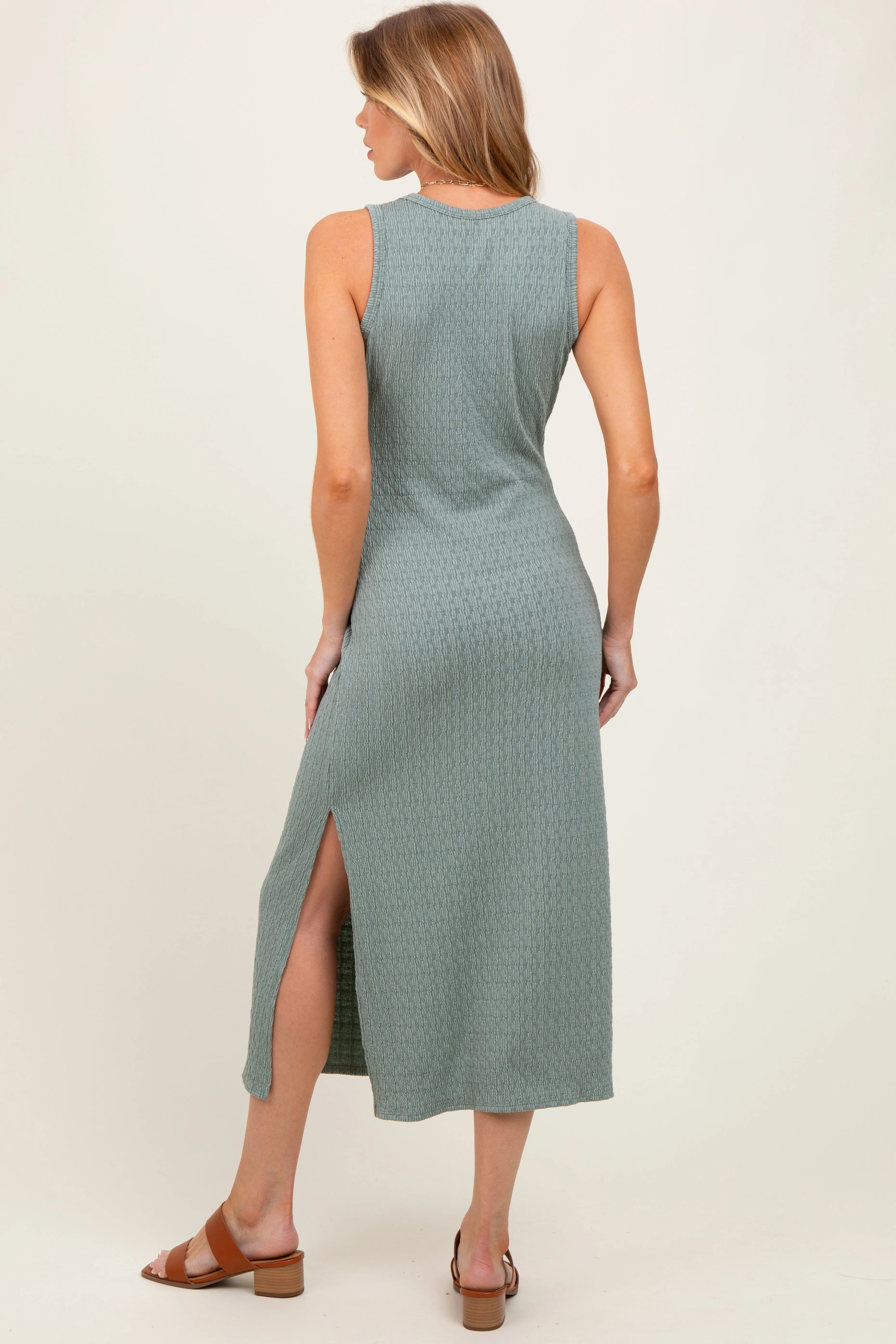 Green Jacquard Sleeveless Side Slit Maternity Midi Dress sold by Pinkblush product image thumbnail 4