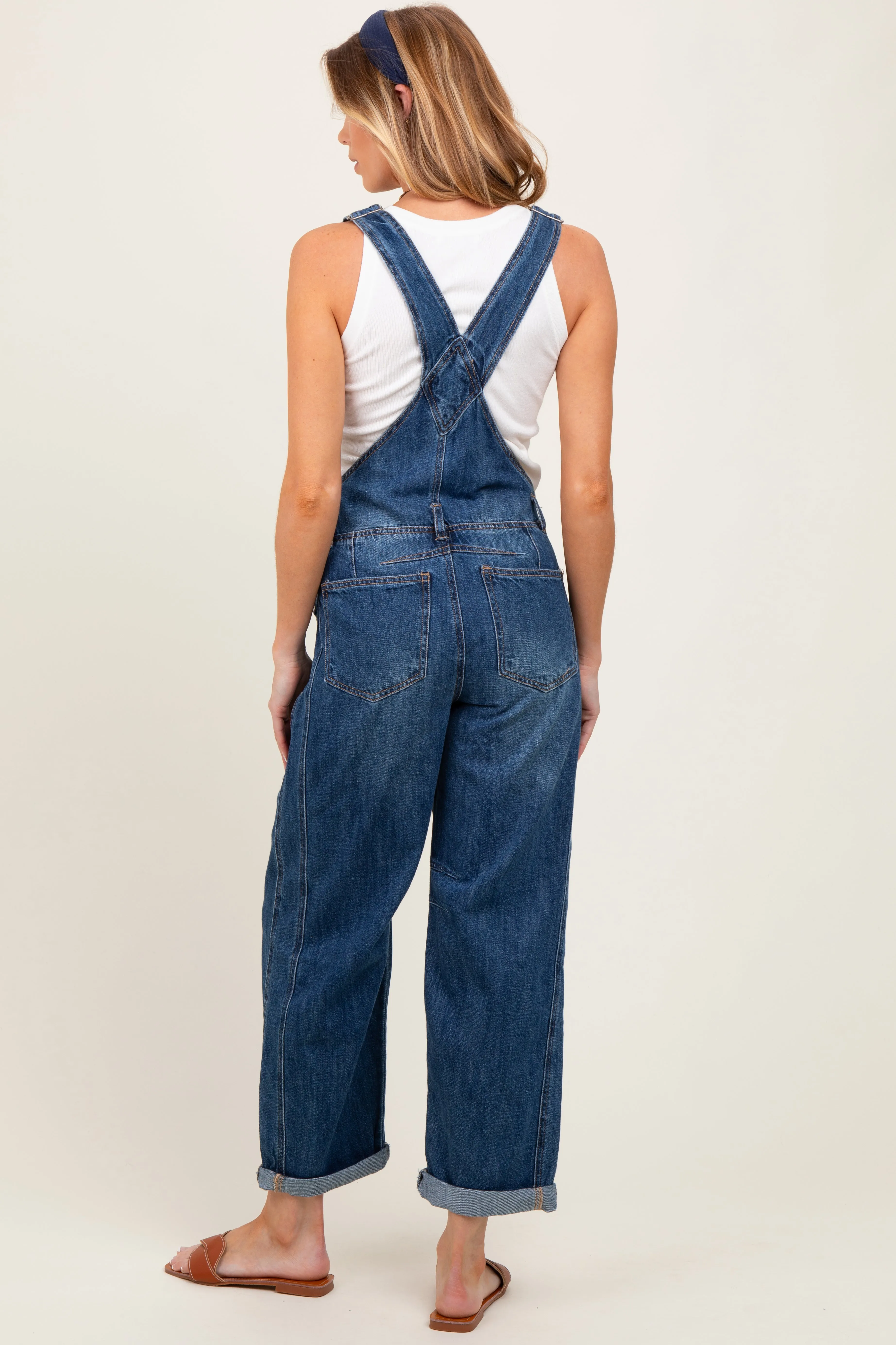 Navy Blue Barrel Leg Rolled Cuff Maternity Overall sold by Pinkblush product image thumbnail 4