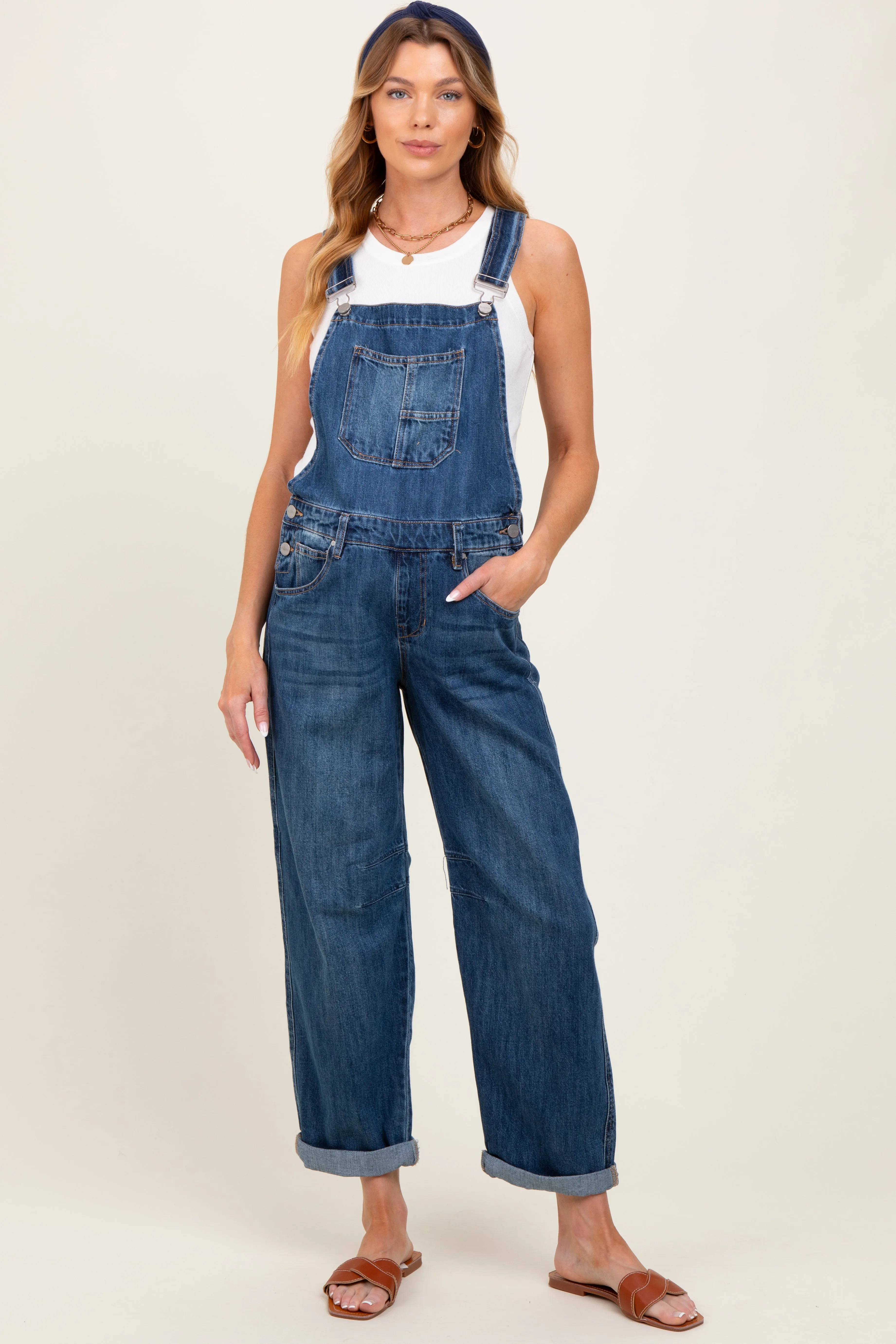 Navy Blue Barrel Leg Rolled Cuff Maternity Overall sold by Pinkblush product image thumbnail 2
