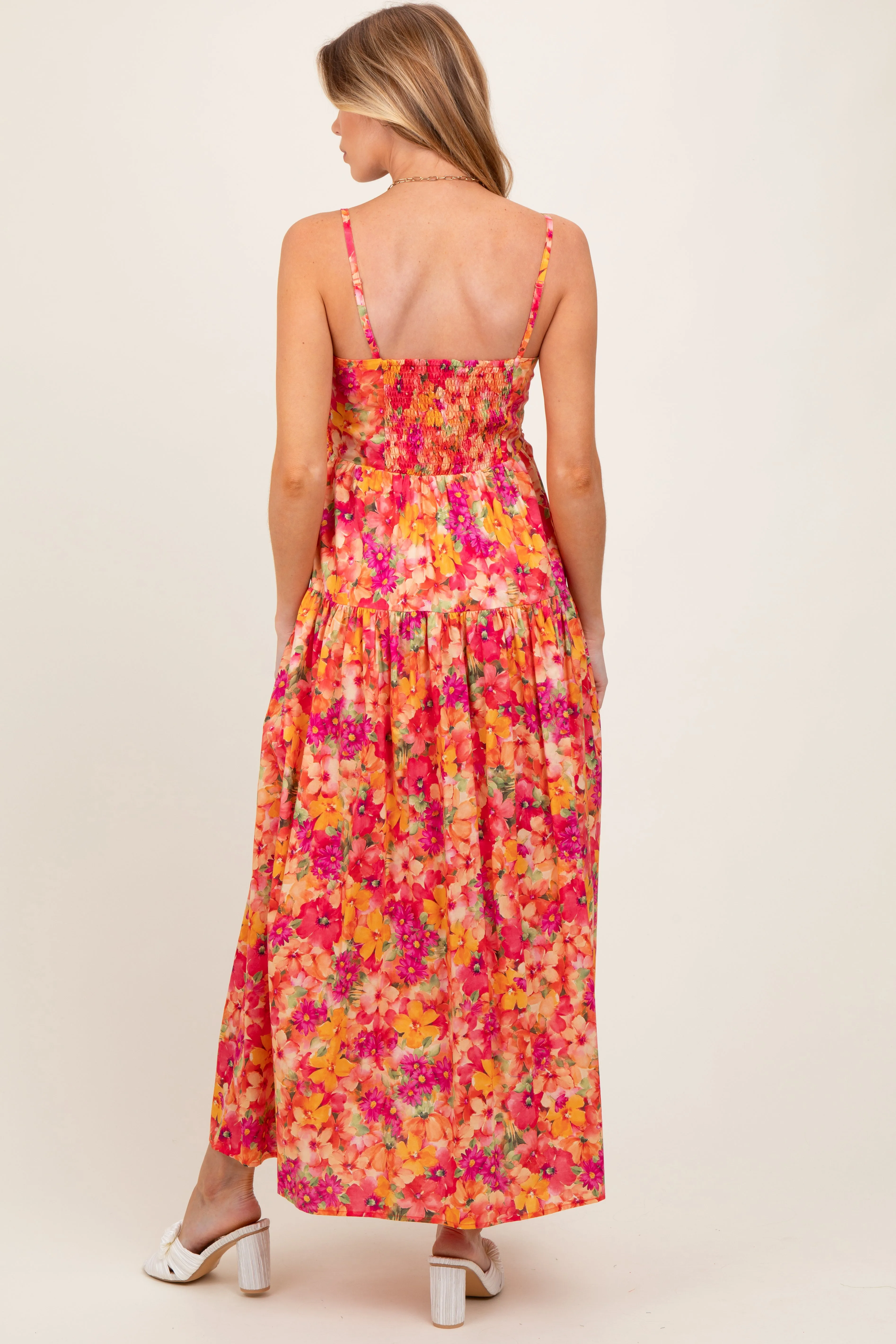 Coral Floral Textured Smocked Maternity Maxi Dress sold by Pinkblush product image thumbnail 3