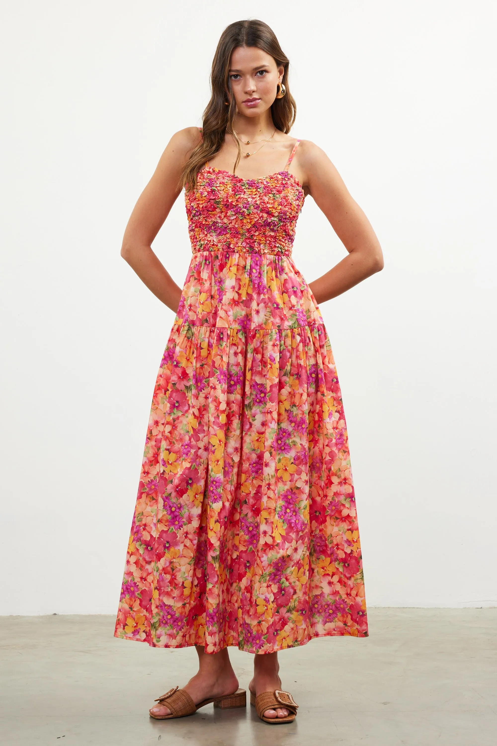 Coral Floral Textured Smocked Maternity Maxi Dress sold by Pinkblush product image thumbnail 4