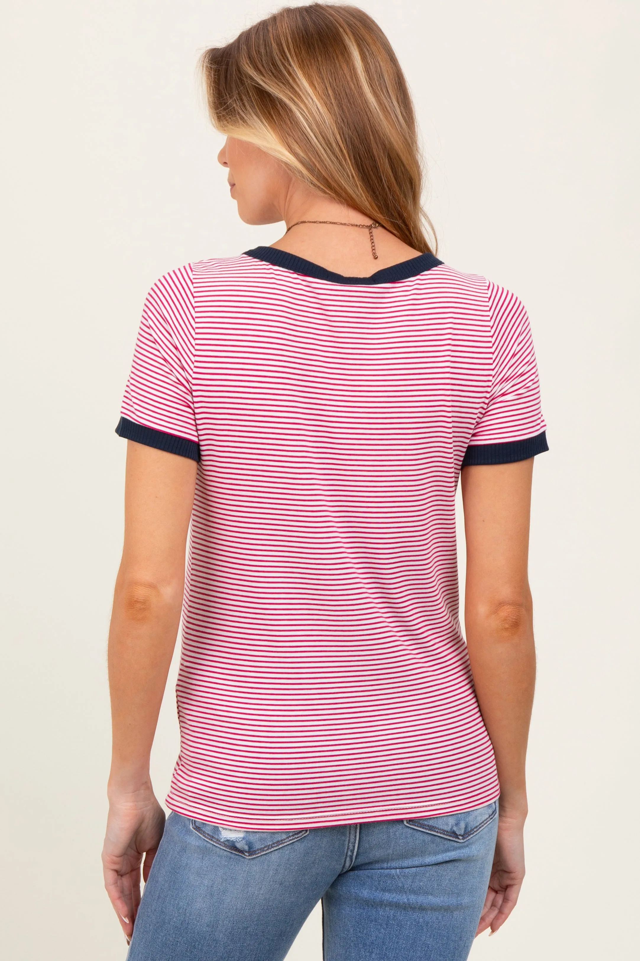 Navy Pinstripe Contrast Trim Maternity Tee sold by Pinkblush product image thumbnail 4