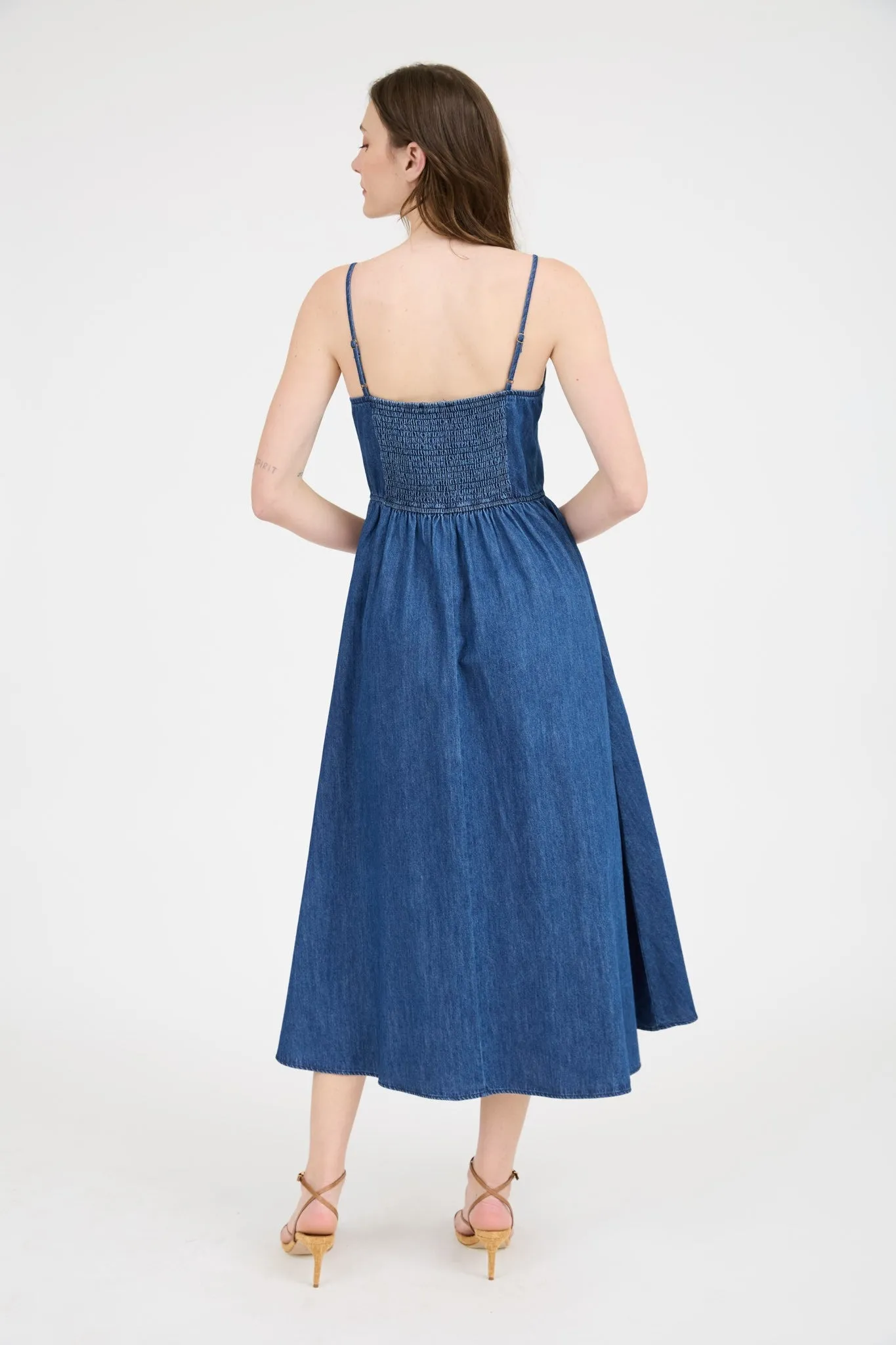 Navy Denim Sleeveless Bow Detail Midi Dress sold by Pinkblush product image thumbnail 3